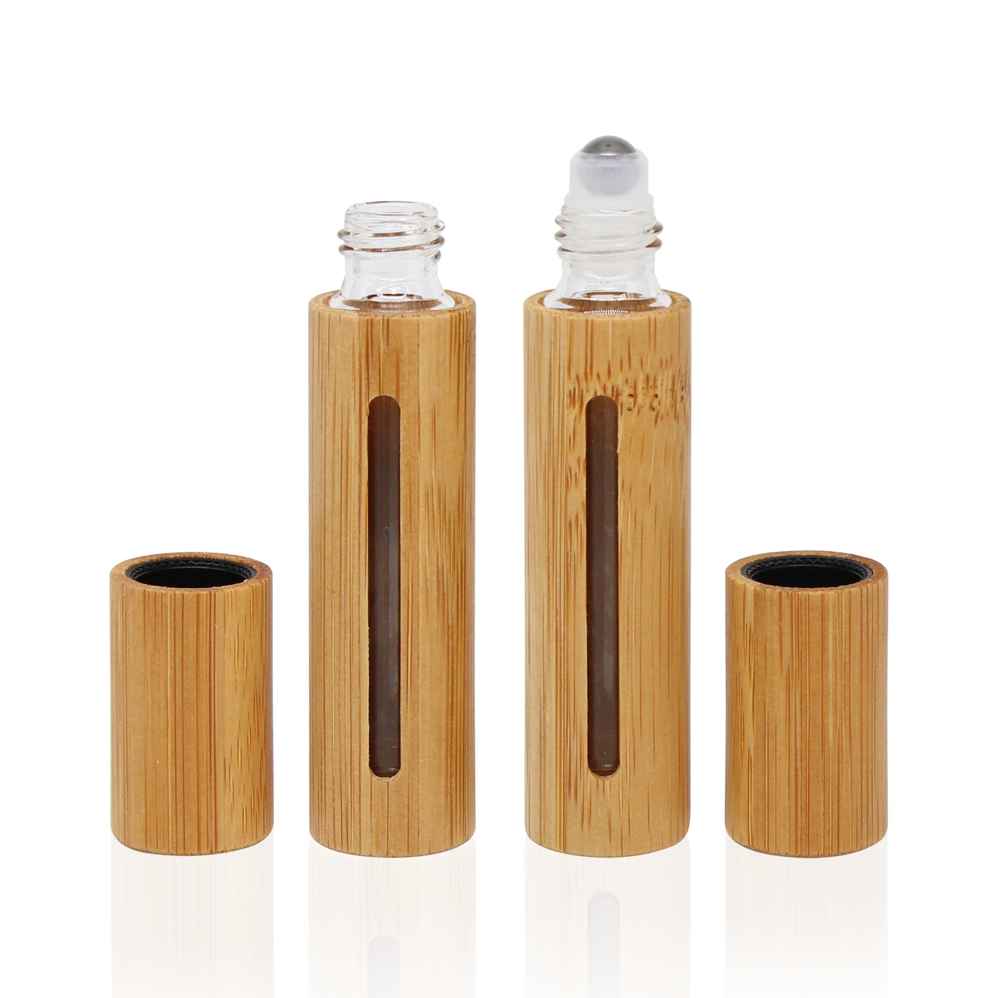 Eco-friendly Empty Personal Care Glass Roller Bottle 10ml Bamboo Perfume Bottle Refillable Bamboo Roll on