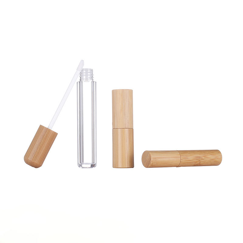 Wholesale 7ml 10ml Empty clear Lip Gloss Tube Glass Bottle Cylindrical Bamboo Lid for Personal Care Packaging Wholesale 7ml 10ml Empty clear Lip Gloss Tube Glass Bottle Cylindrical Bamboo Lid for Personal Care Packaging