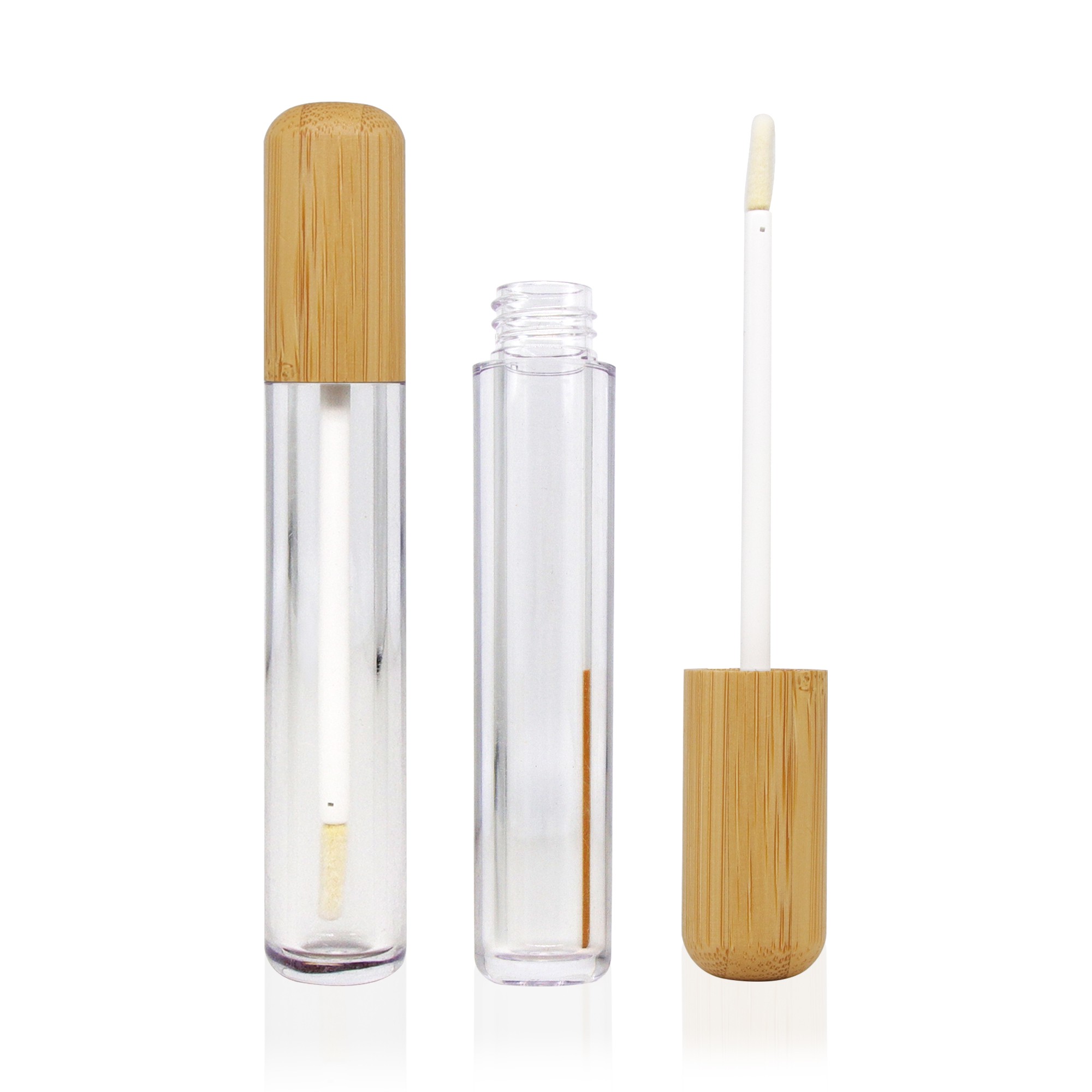 Wholesale 7ml 10ml Empty clear Lip Gloss Tube Glass Bottle Cylindrical Bamboo Lid for Personal Care Packaging Wholesale 7ml 10ml Empty clear Lip Gloss Tube Glass Bottle Cylindrical Bamboo Lid for Personal Care Packaging