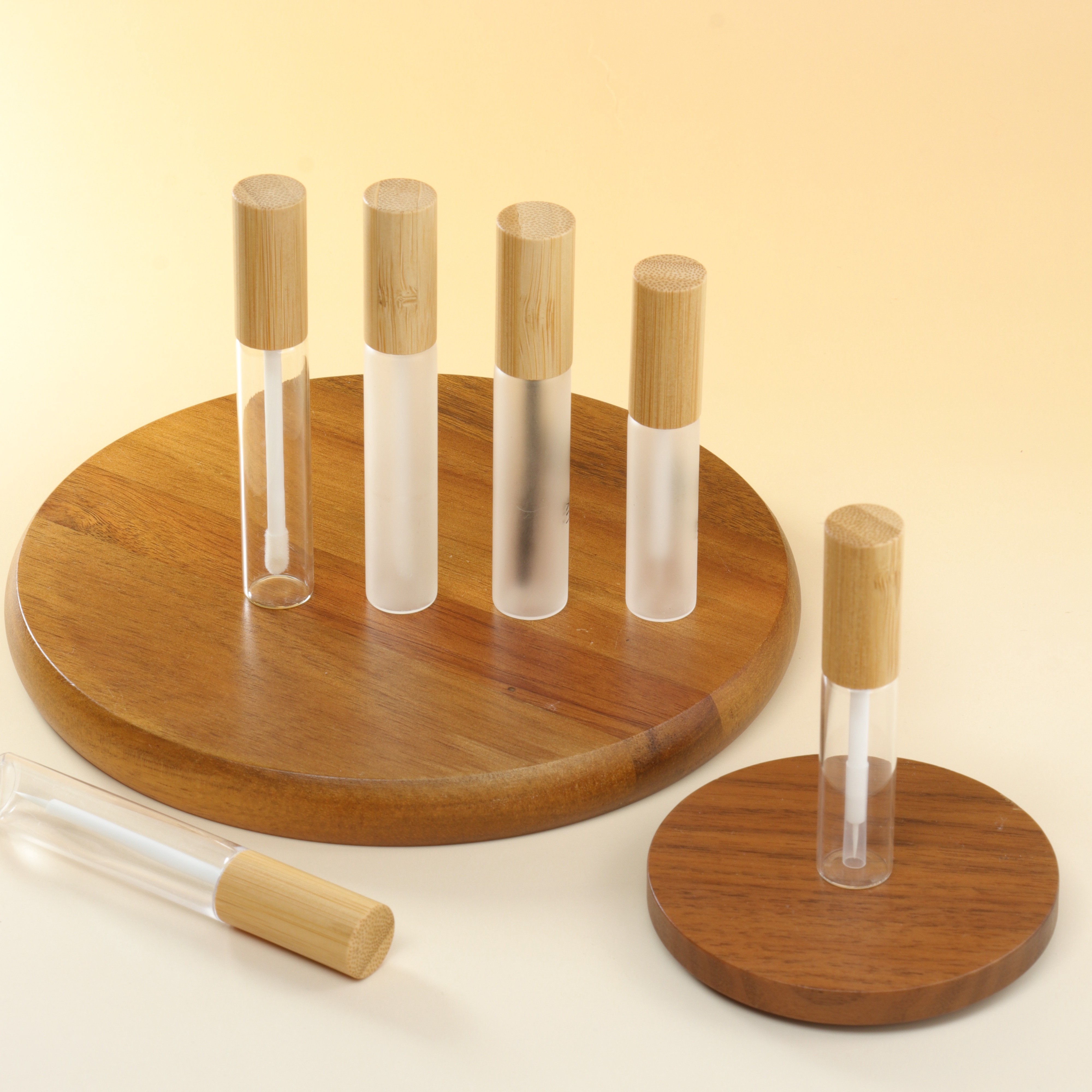 Wholesale Transparent Lip Gloss Tube Lip Glaze Tube Bamboo Lip Gloss Packaging Custom Cosmetic Packaging