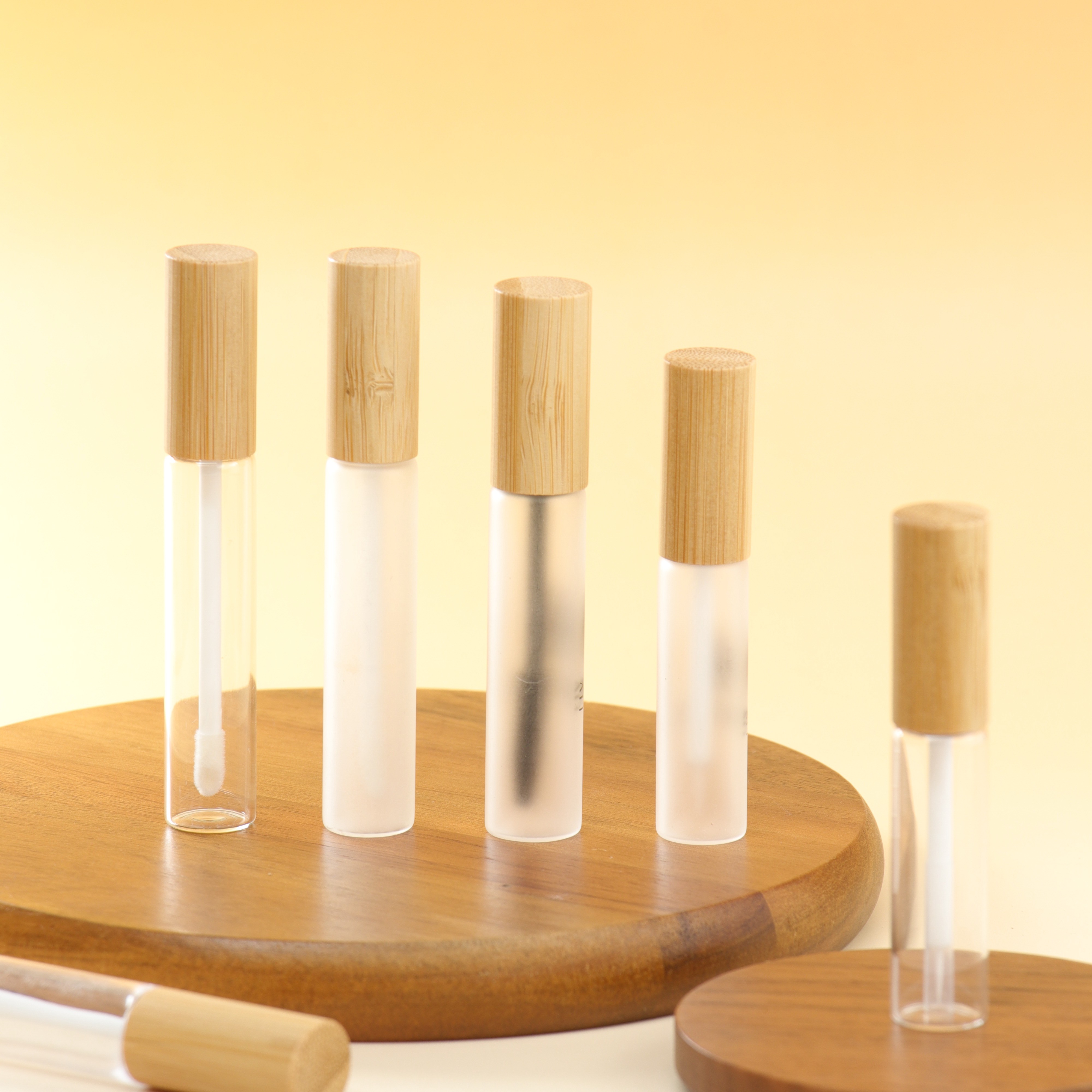 Luxury Eco Friendly PET Eyeliner Empty Tube with Bamboo Cap Custom Logo Cosmetic Packaging