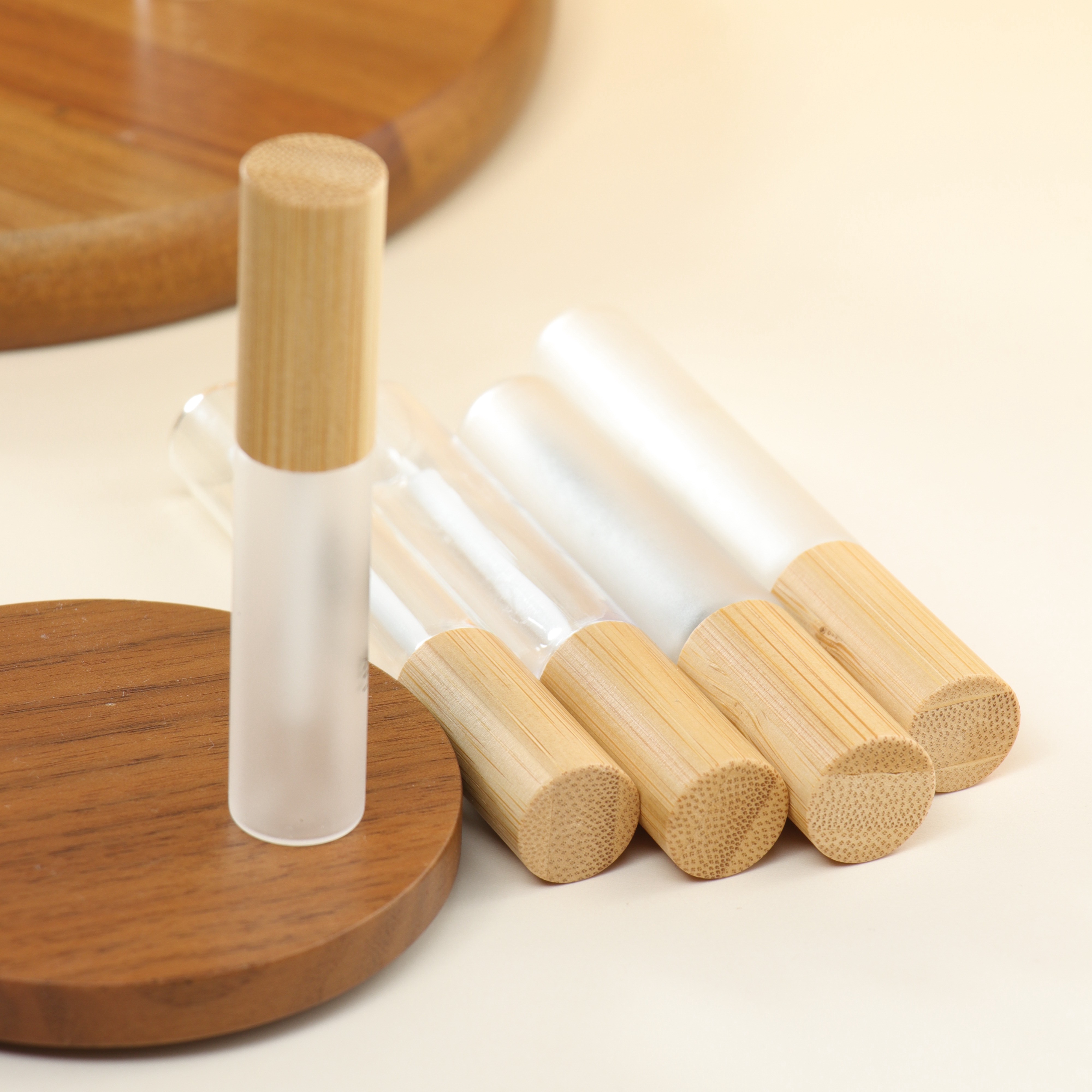 Wholesale Transparent Lip Gloss Tube Lip Glaze Tube Bamboo Lip Gloss Packaging Custom Cosmetic Packaging