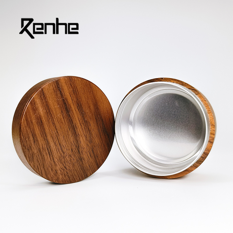 80g Black Walnut Wood Aluminum Tin Box Cosmetic Packaging Custom Luxury Wooden Metal Container for Skincare Balm OEM