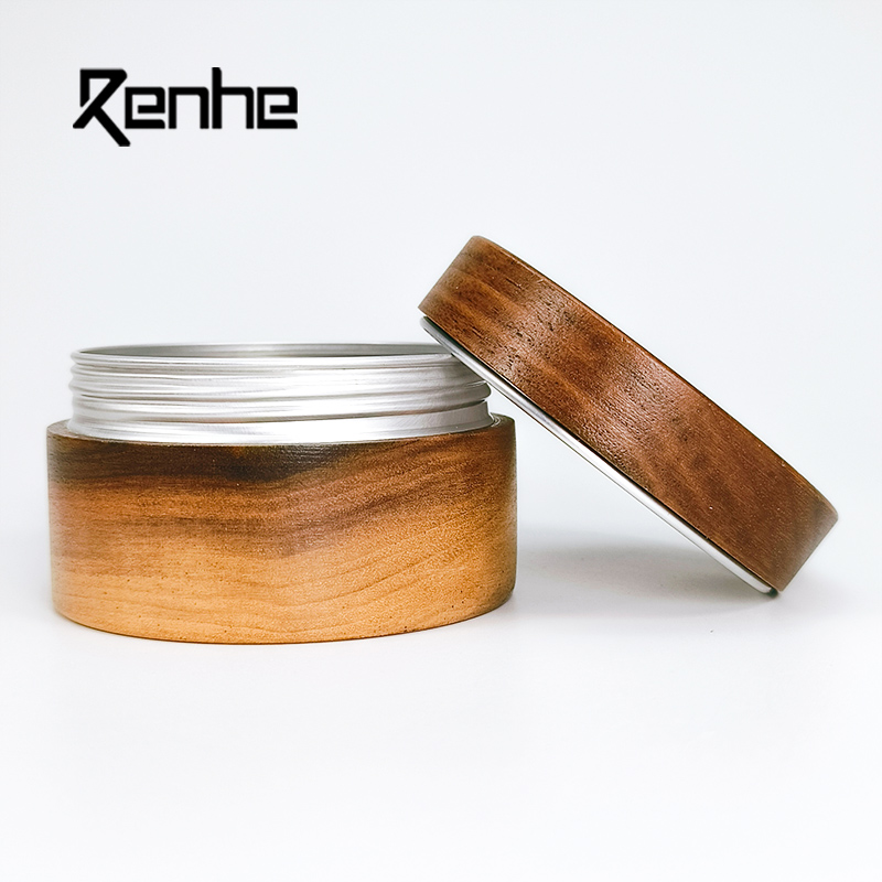 80g Black Walnut Wood Aluminum Tin Box Cosmetic Packaging Custom Luxury Wooden Metal Container for Skincare Balm OEM
