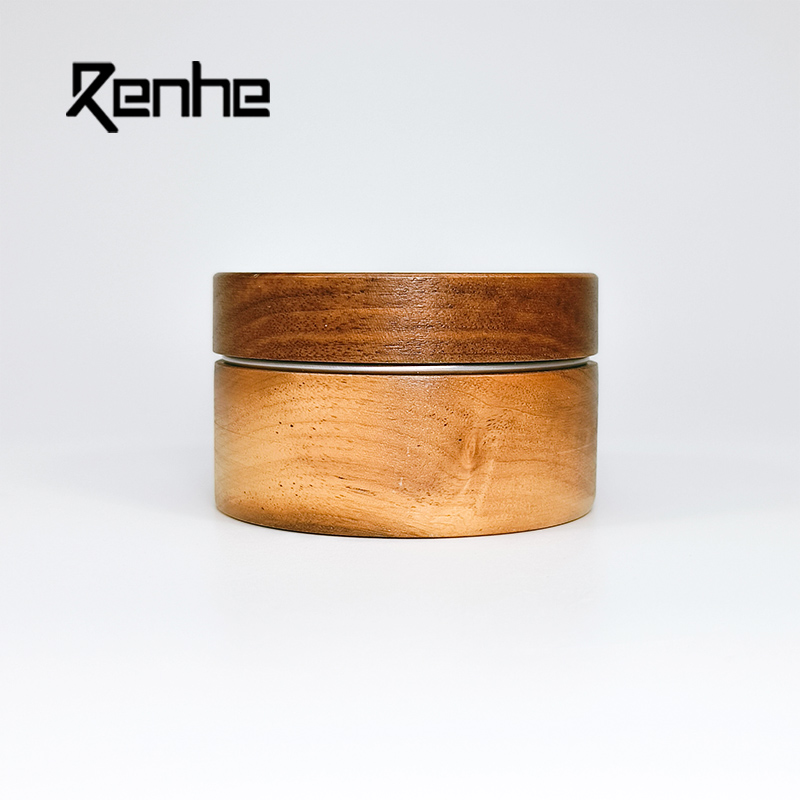 80g Black Walnut Wood Aluminum Tin Box Cosmetic Packaging Custom Luxury Wooden Metal Container for Skincare Balm OEM