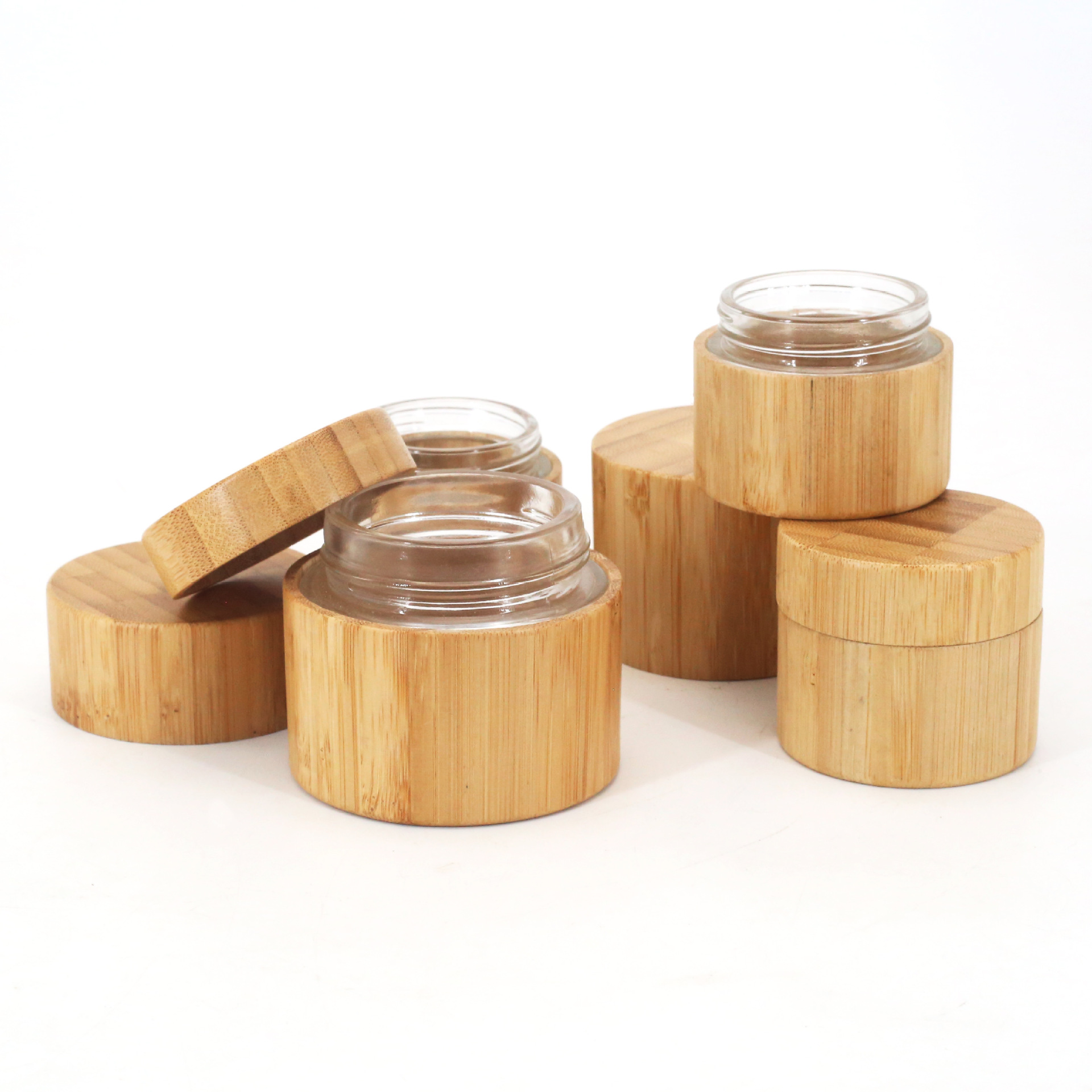 Custom All-Inclusive Bamboo Face Cream Cosmetic Packaging 5/10/15/30/50/100g Cream Bottles With Screw Cap