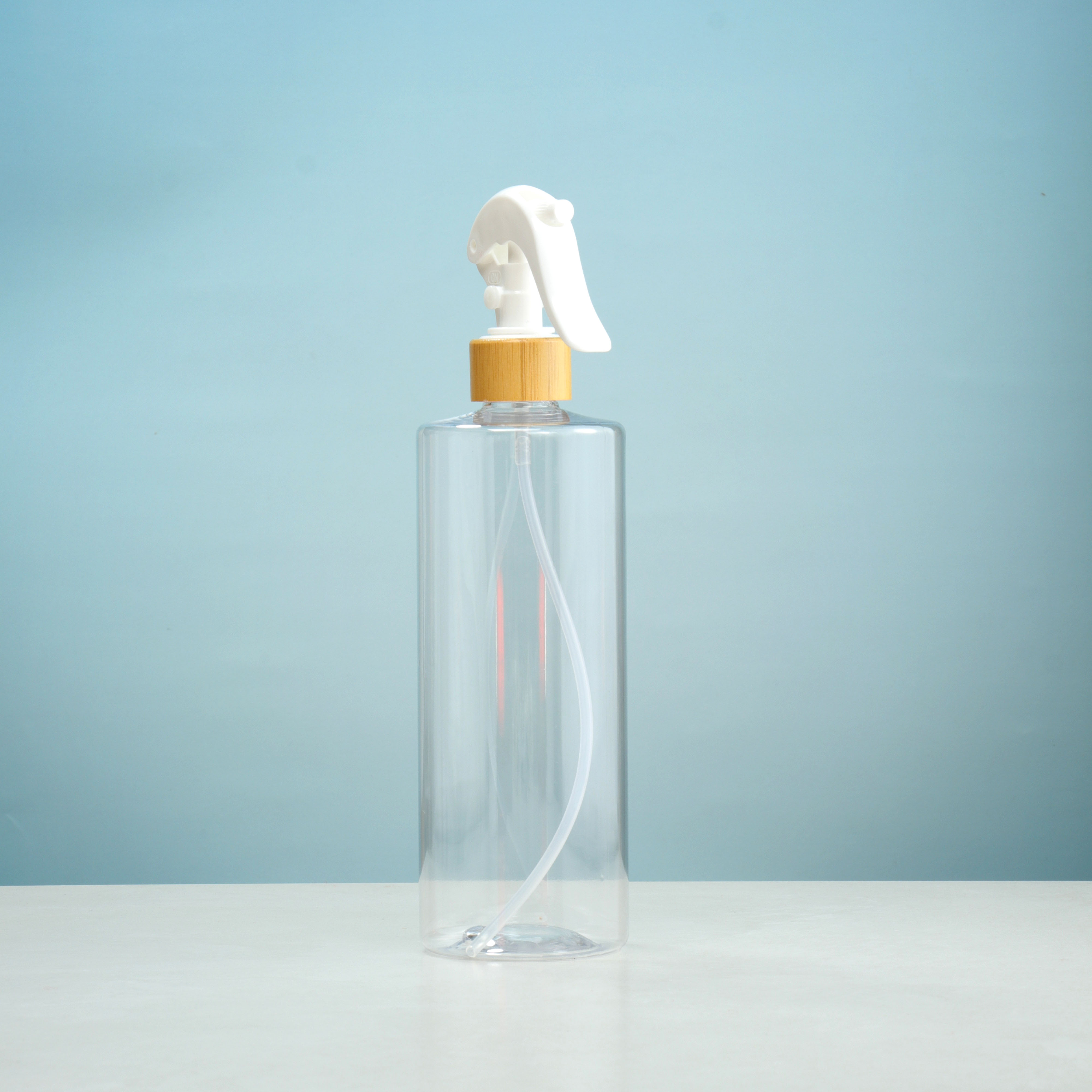 Clear Frosted Pet Material Bottle with Bamboo Lid Lotion Nipple Spray Head 100ml Sizes for Skin Care Serum Shampoo