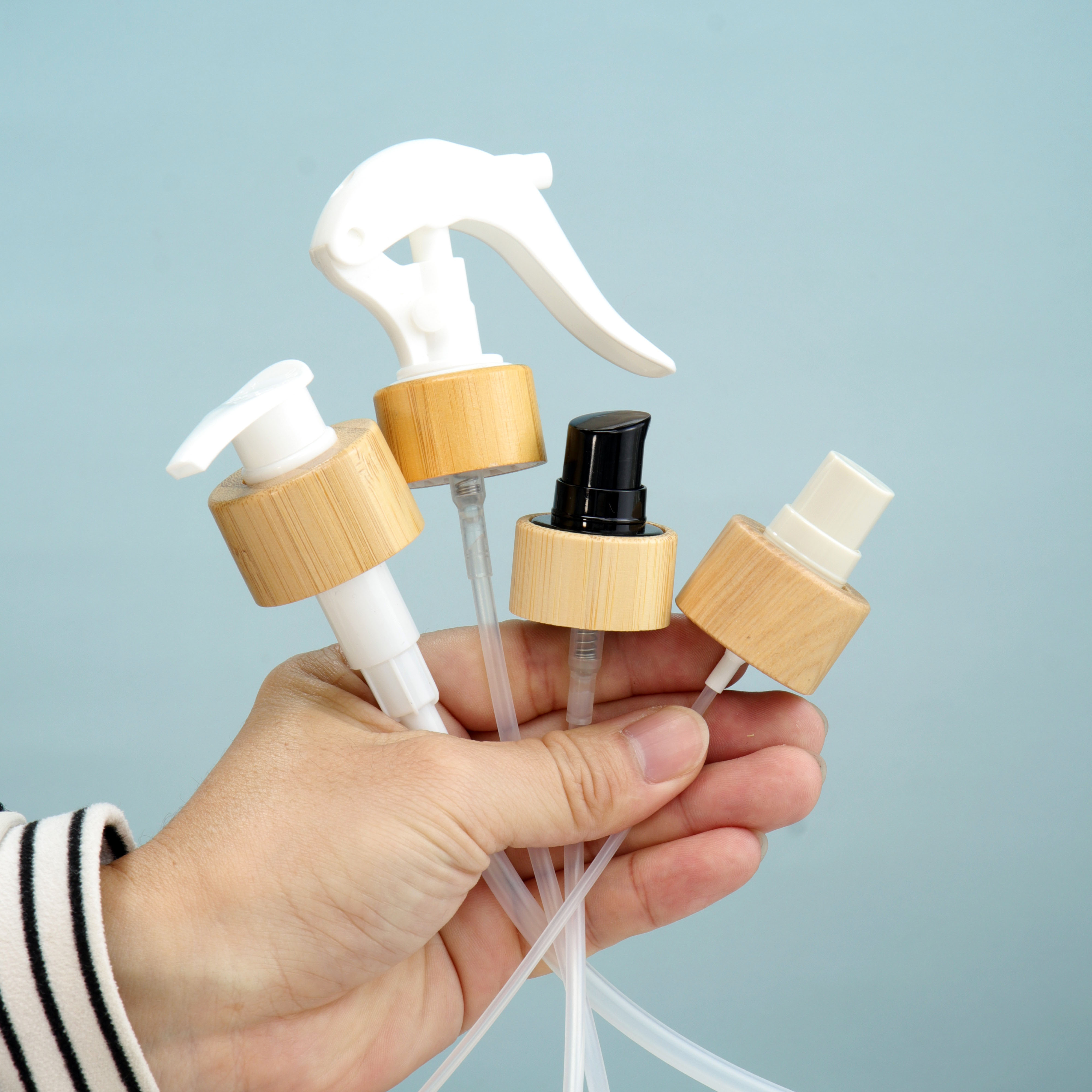Luxury Popular 28/410 Wooden Bamboo Lotion Pump Cap Quality Essential Oil Dispenser Bottle Pump Travel Cosmetic Sprayer Pump