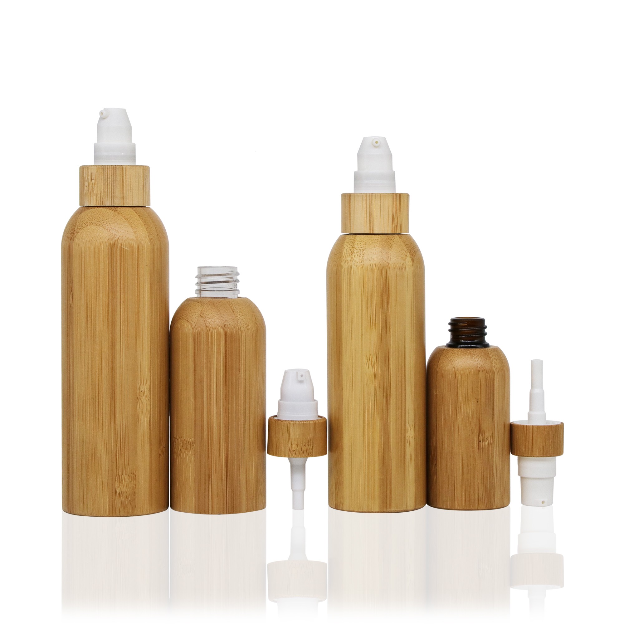 Luxury Eco Friendly Full Bamboo Pump Bottle Cosmetic Skincare Packaging Empty Lotion Spray Bottle Set 30ml 50ml 100ml 150ml