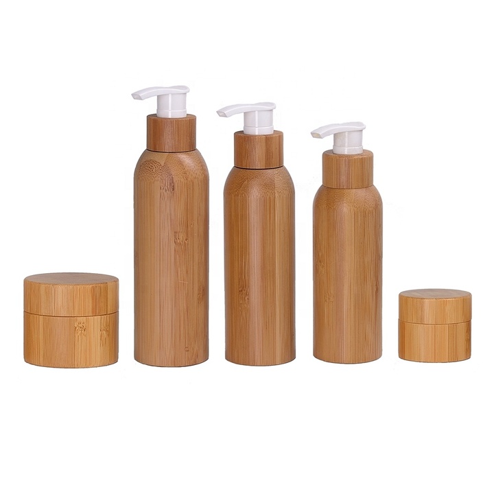 Luxury Eco Friendly Full Bamboo Pump Bottle Cosmetic Skincare Packaging Empty Lotion Spray Bottle Set 30ml 50ml 100ml 150ml