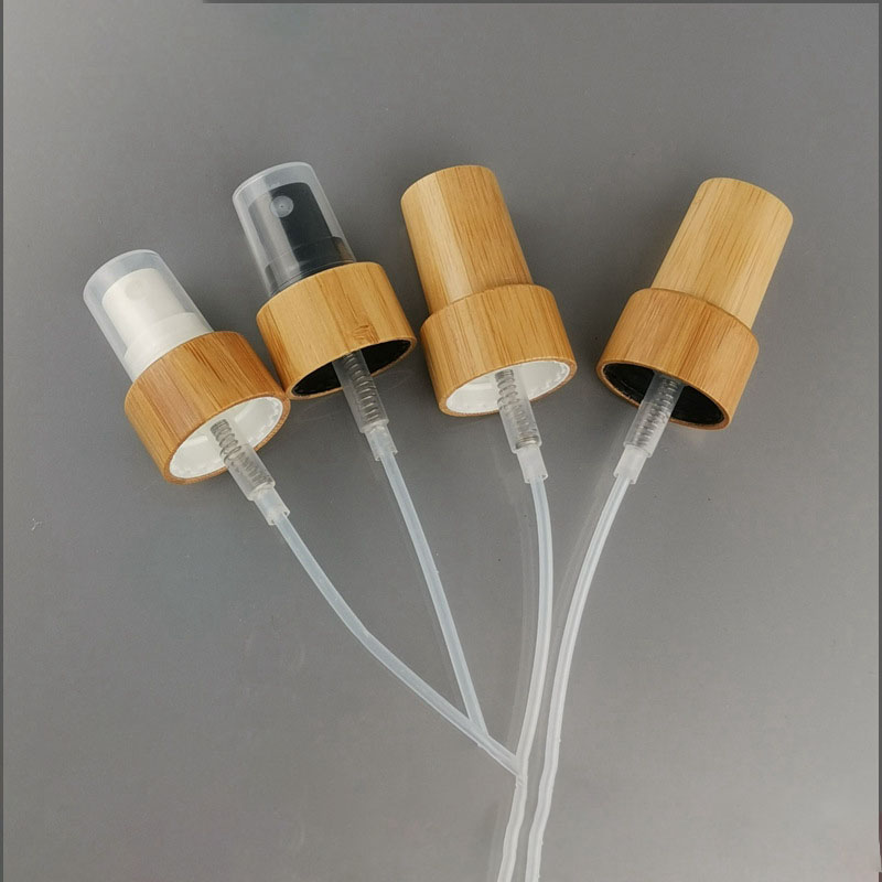 Natural Bamboo 20/410 Non-Spill Atomizer Eco-Friendly Cosmetic Spray Pump for Toner Perfume and Skincare Bottles