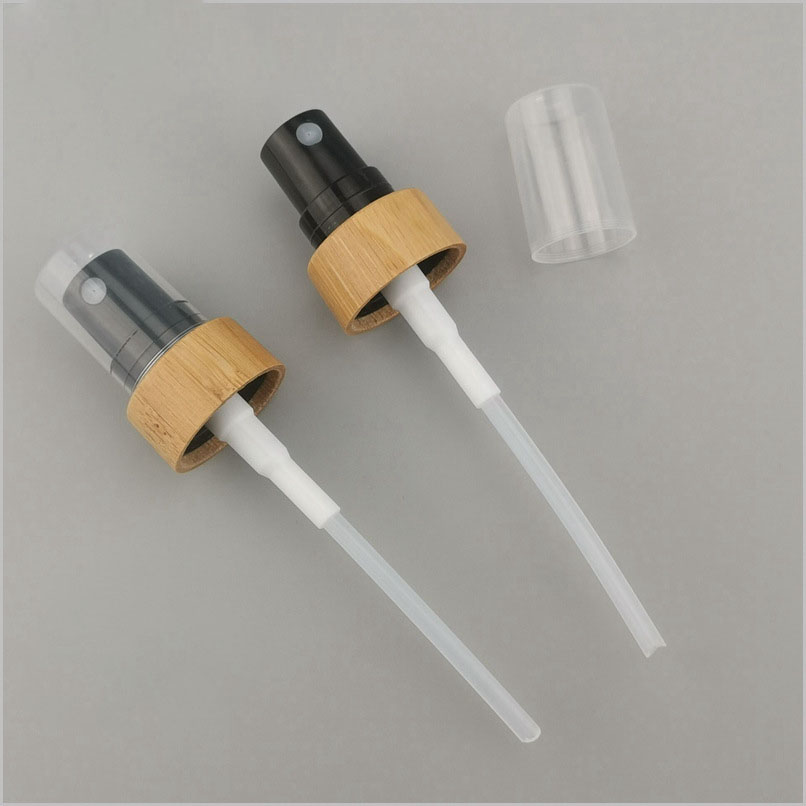 Natural Bamboo 20/410 Non-Spill Atomizer Eco-Friendly Cosmetic Spray Pump for Toner Perfume and Skincare Bottles