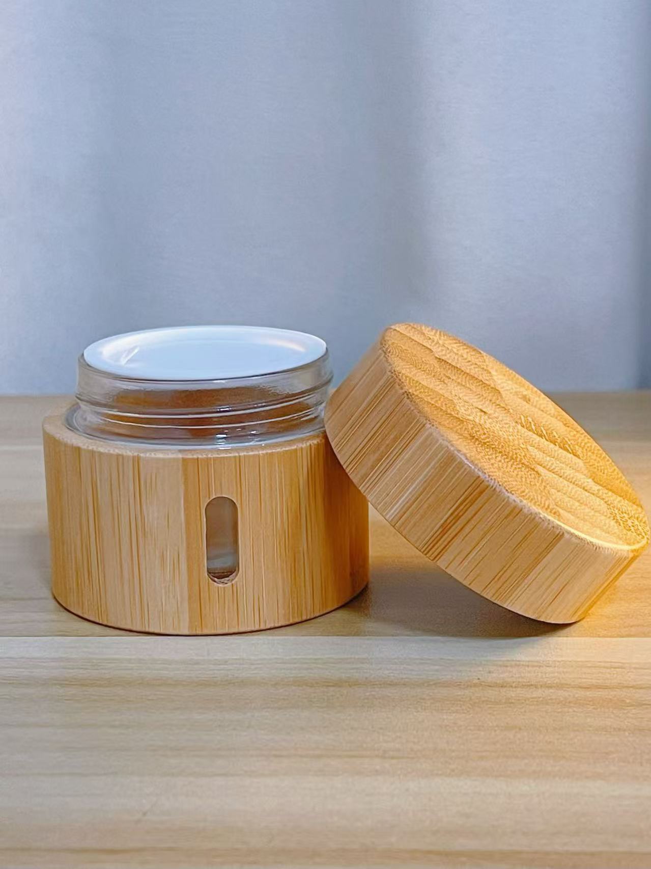 Custom Natural Organic Bamboo Skincare Face Skin Care Jar Packaging Visible Capacity Full Bamboo Glass Inner Jar Custom Natural Organic Bamboo Skincare Face Skin Care Jar Packaging Visible Capacity Full Bamboo Glass Inner Jar