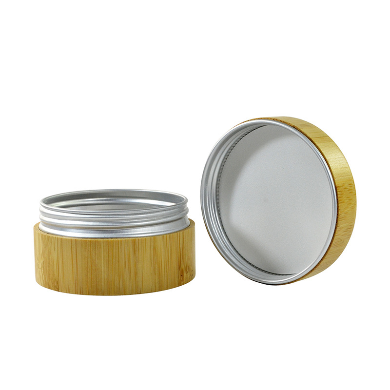 Eco Friendly Empty Cosmetic Container 30ml Round Shape Aluminum All Bamboo Outer Jar with Screw Cap Eco Friendly Empty Cosmetic Container 30ml Round Shape Aluminum All Bamboo Outer Jar with Screw Cap
