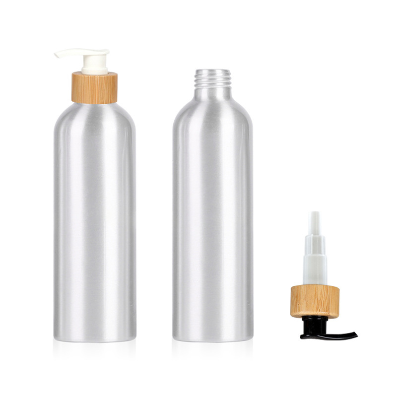 Eco Friendly Custom Natural Bamboo Lotion Pump Aluminum Bottle Sustainable Cosmetic Packaging for Shampoo Liquid Soap Body Wash Eco Friendly Custom Natural Bamboo Lotion Pump Aluminum Bottle Sustainable Cosmetic Packaging for Shampoo Liquid Soap Body Wash