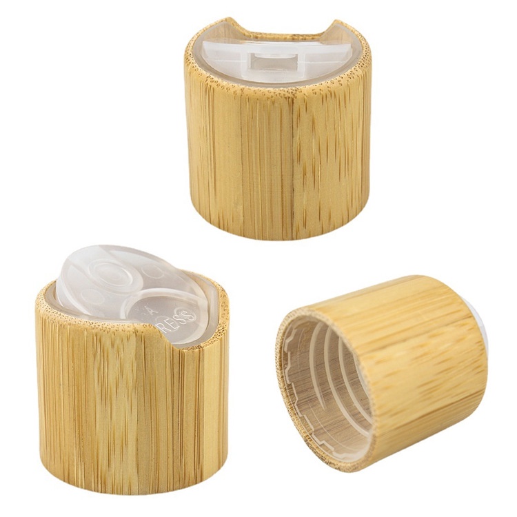 Eco Friendly Natural Bamboo Disc Top Cap Luxury Refillable Custom Logo 18/410 24/410 28/410 for Cosmetic Bottle Packaging Eco Friendly Natural Bamboo Disc Top Cap Luxury Refillable Custom Logo 18/410 24/410 28/410 for Cosmetic Bottle Packaging