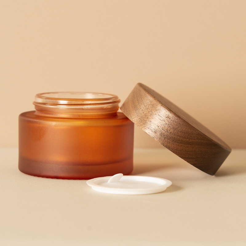 Factory Wood Cover Glass Cosmetic Jars 1oz 1.6oz 3oz Amber Face Eye Cream Jar with Bamboo Lids Custom logo Bamboo Packaging Factory Wood Cover Glass Cosmetic Jars 1oz 1.6oz 3oz Amber Face Eye Cream Jar with Bamboo Lids Custom logo Bamboo Packaging