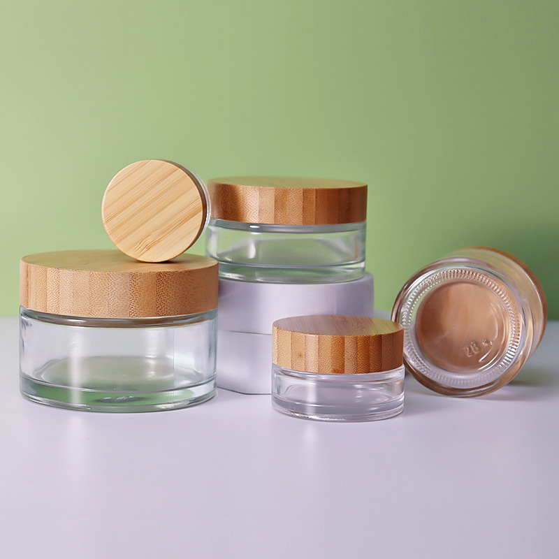 Eco Friendly Plastic Jar with Bamboo Lid for Cream and Balm Body Butter Sustainable Cosmetic Packaging Container Eco Friendly Plastic Jar with Bamboo Lid for Cream and Balm Body Butter Sustainable Cosmetic Packaging Container