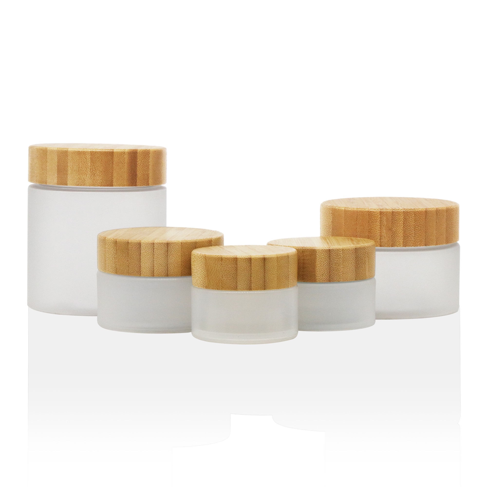 Engraved Empty Cosmetic Skin Care Fogged Plastic Jars with Bamboo Caps 50Ml 150Ml 250Ml 500Ml Home Salon Travel Cosmetic Jars