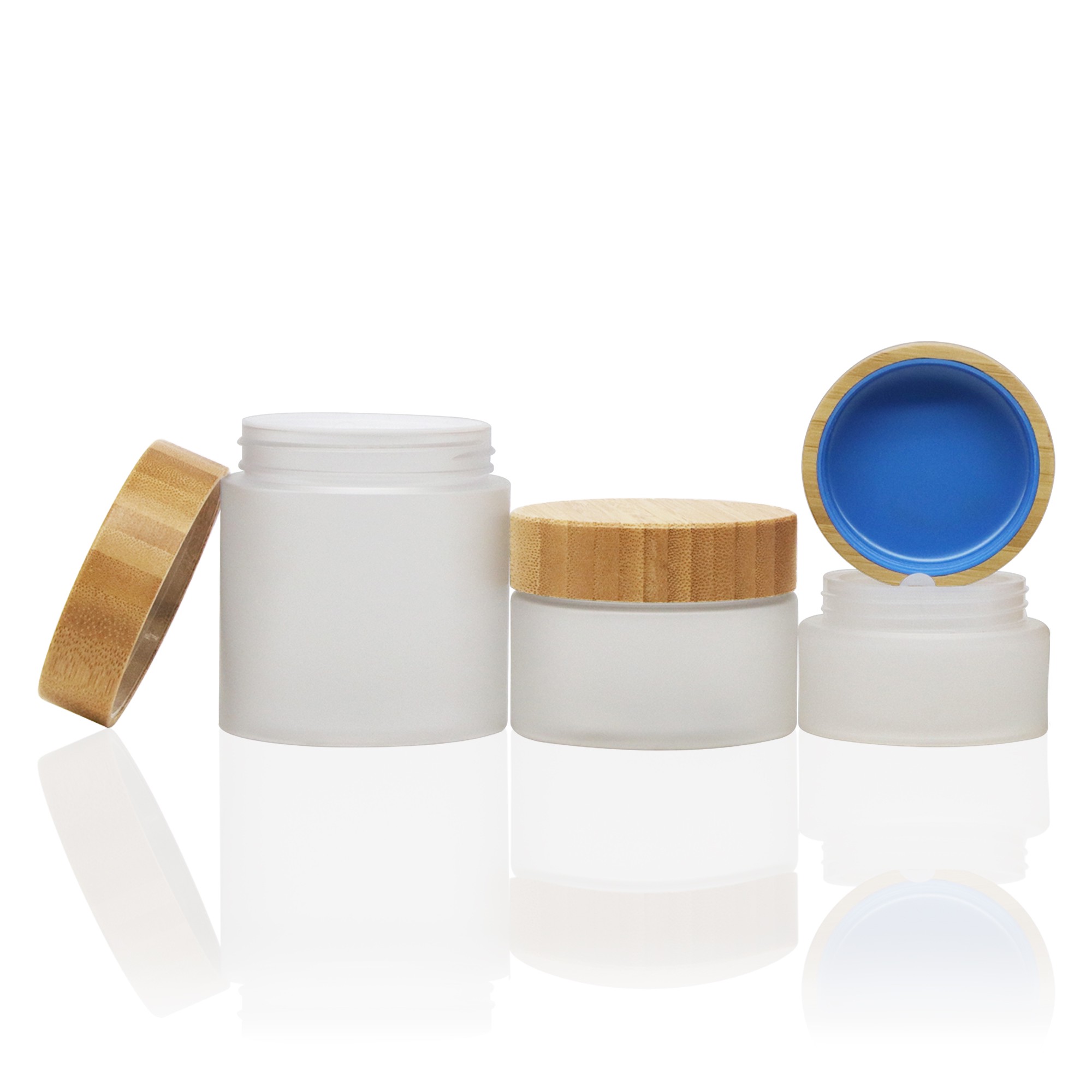 Engraved Empty Cosmetic Skin Care Fogged Plastic Jars with Bamboo Caps 50Ml 150Ml 250Ml 500Ml Home Salon Travel Cosmetic Jars