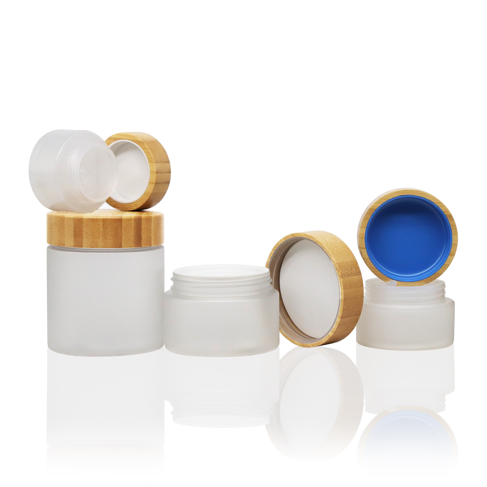 Engraved Empty Cosmetic Skin Care Fogged Plastic Jars with Bamboo Caps 50Ml 150Ml 250Ml 500Ml Home Salon Travel Cosmetic Jars