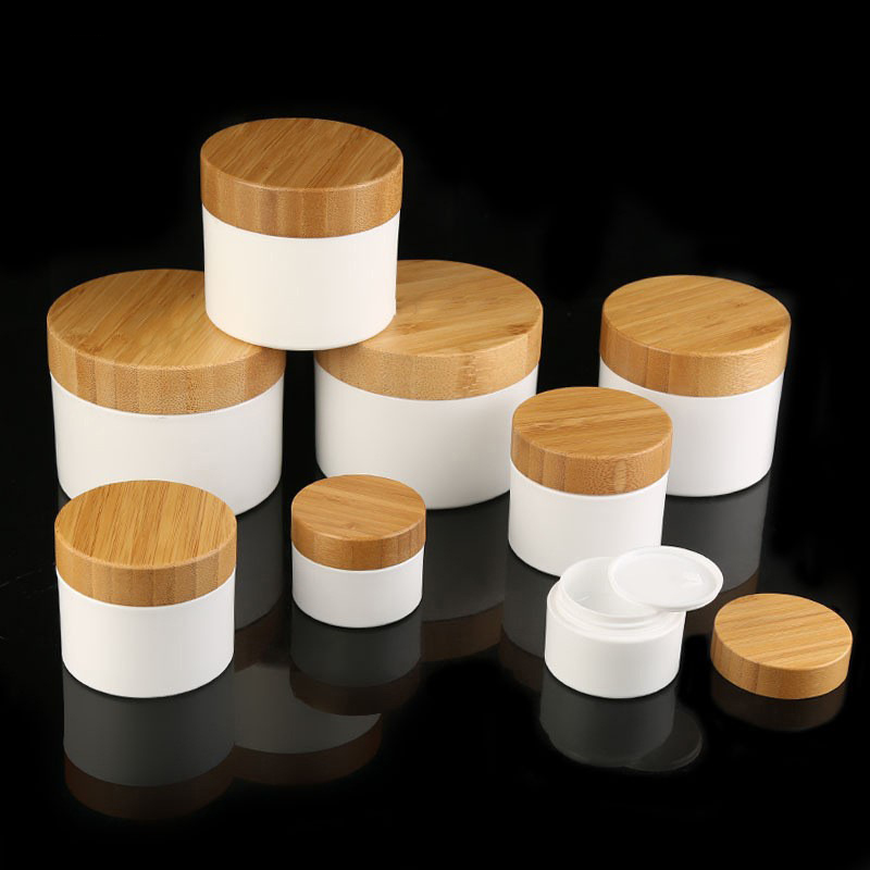 Eco Friendly 30g 50g 100g 150g 200g PP Plastic Cosmetic Jar with Natural Bamboo Lid for Cream Loose Powder Skincare Packaging Eco Friendly 30g 50g 100g 150g 200g PP Plastic Cosmetic Jar with Natural Bamboo Lid for Cream Loose Powder Skincare Packaging