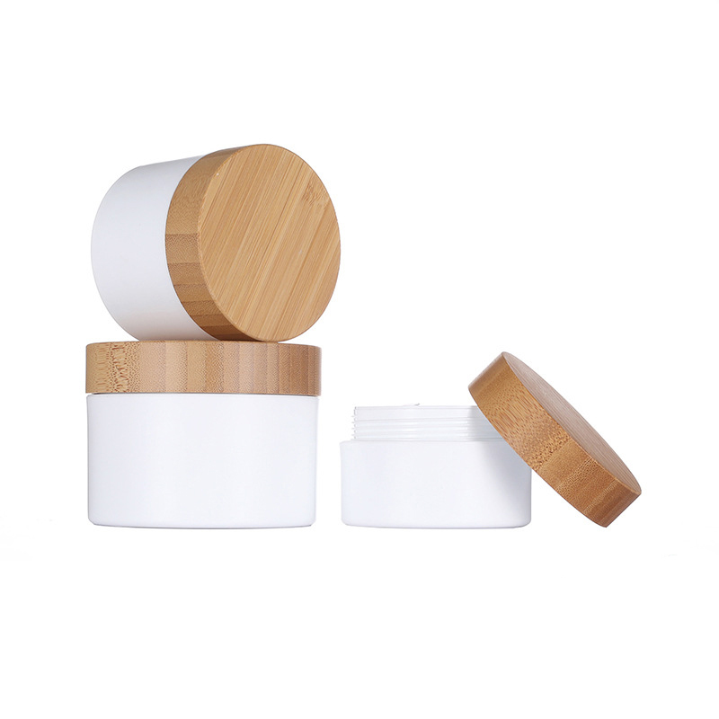 Custom 15g 30g 50g 100g Empty White Cream Packaging Jar PP Plastic Body Butter Containers with Bamboo Lid Custom 15g 30g 50g 100g Empty White Cream Packaging Jar PP Plastic Body Butter Containers with Bamboo Lid