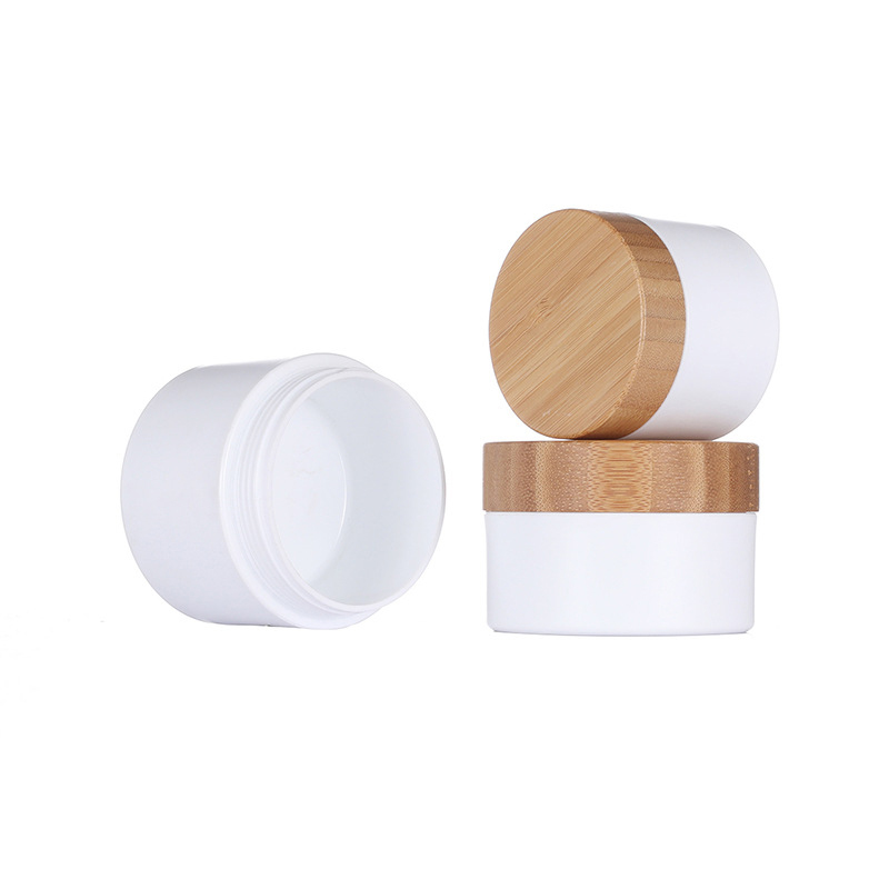 Custom 15g 30g 50g 100g Empty White Cream Packaging Jar PP Plastic Body Butter Containers with Bamboo Lid Custom 15g 30g 50g 100g Empty White Cream Packaging Jar PP Plastic Body Butter Containers with Bamboo Lid