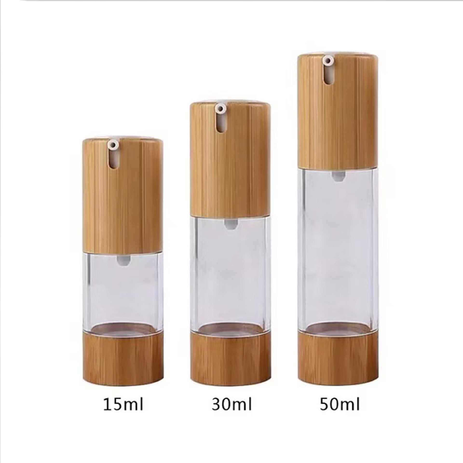 Luxury Wholesale Bamboo Empty PET Lotion Pump Bottle 50ml Essential Oil Perfume Plastic Airless Pump Bottle Luxury Wholesale Bamboo Empty PET Lotion Pump Bottle 50ml Essential Oil Perfume Plastic Airless Pump Bottle