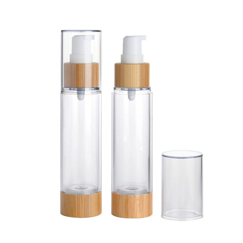 Luxury Wholesale Bamboo Empty PET Lotion Pump Bottle 50ml Essential Oil Perfume Plastic Airless Pump Bottle Luxury Wholesale Bamboo Empty PET Lotion Pump Bottle 50ml Essential Oil Perfume Plastic Airless Pump Bottle