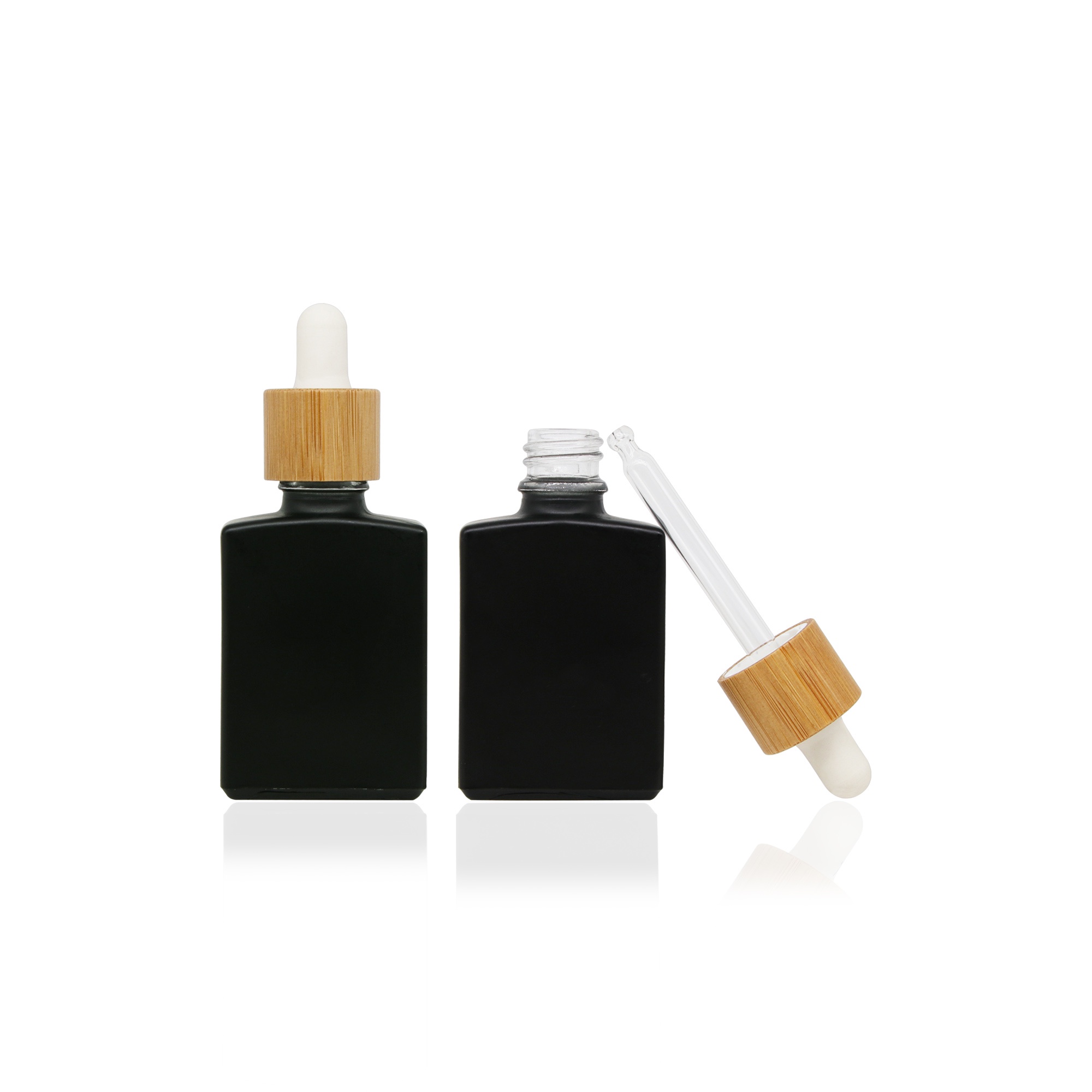Custom Square Flat Shoulder Boston Serum Perfume Oil 30ml 1oz Matter Black Glass Bamboo Dropper Bottles Custom Square Flat Shoulder Boston Serum Perfume Oil 30ml 1oz Matter Black Glass Bamboo Dropper Bottles
