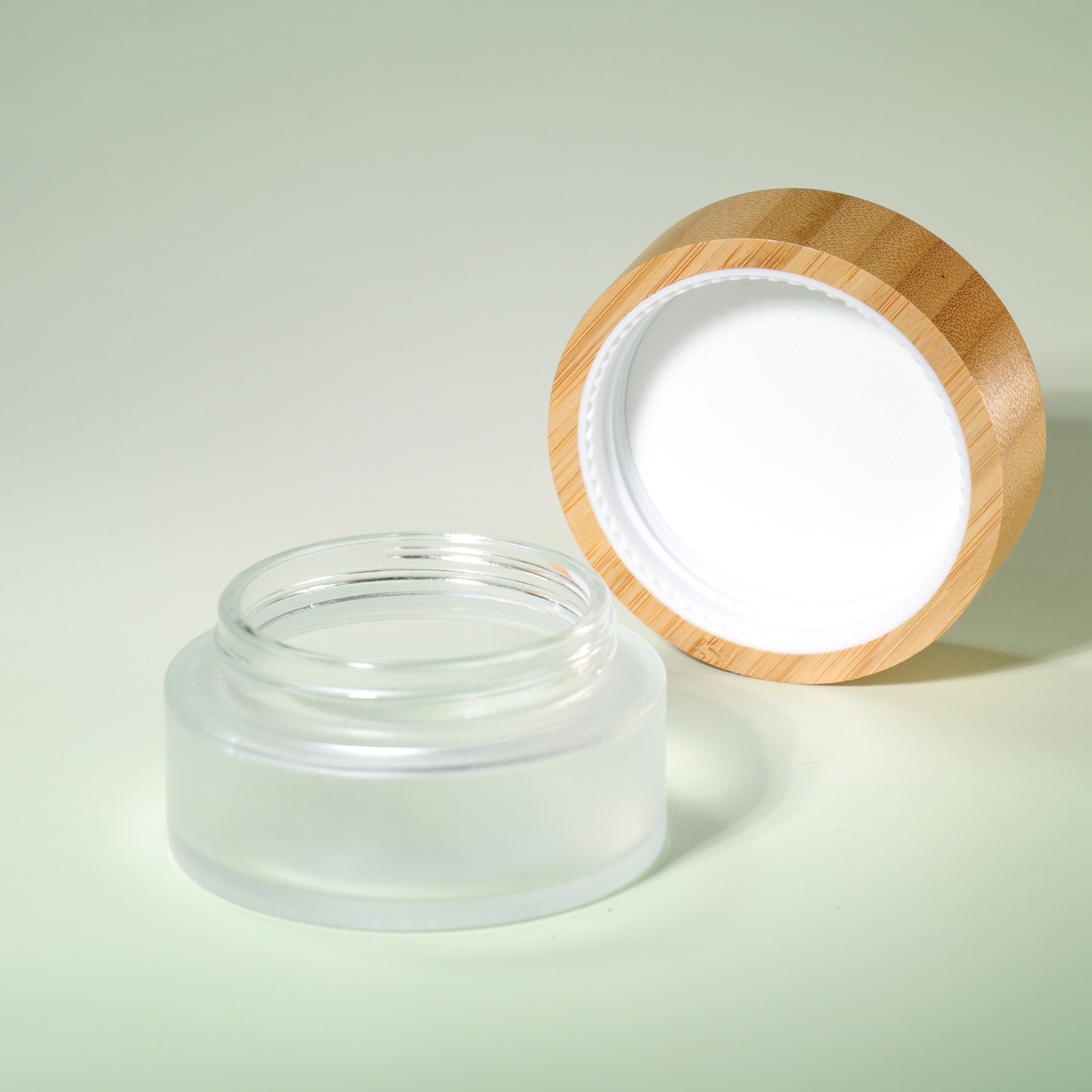 High Quality Face Skin Care Jar Container 5g 10g 20g 50g Bamboo Lid Frosted Clear Glass Jar