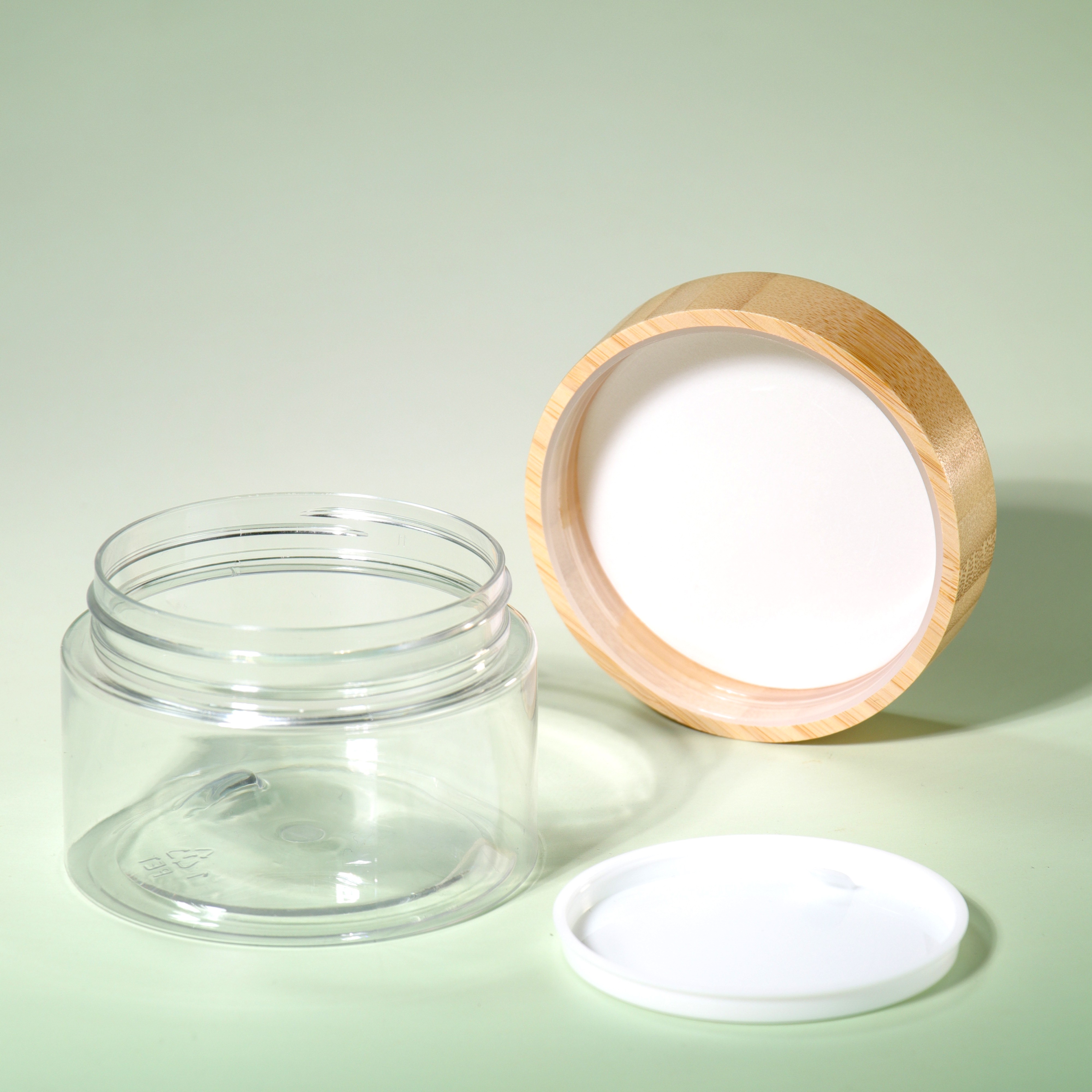 High Quality Face Skin Care Jar Container 5g 10g 20g 50g Bamboo Lid Frosted Clear Glass Jar