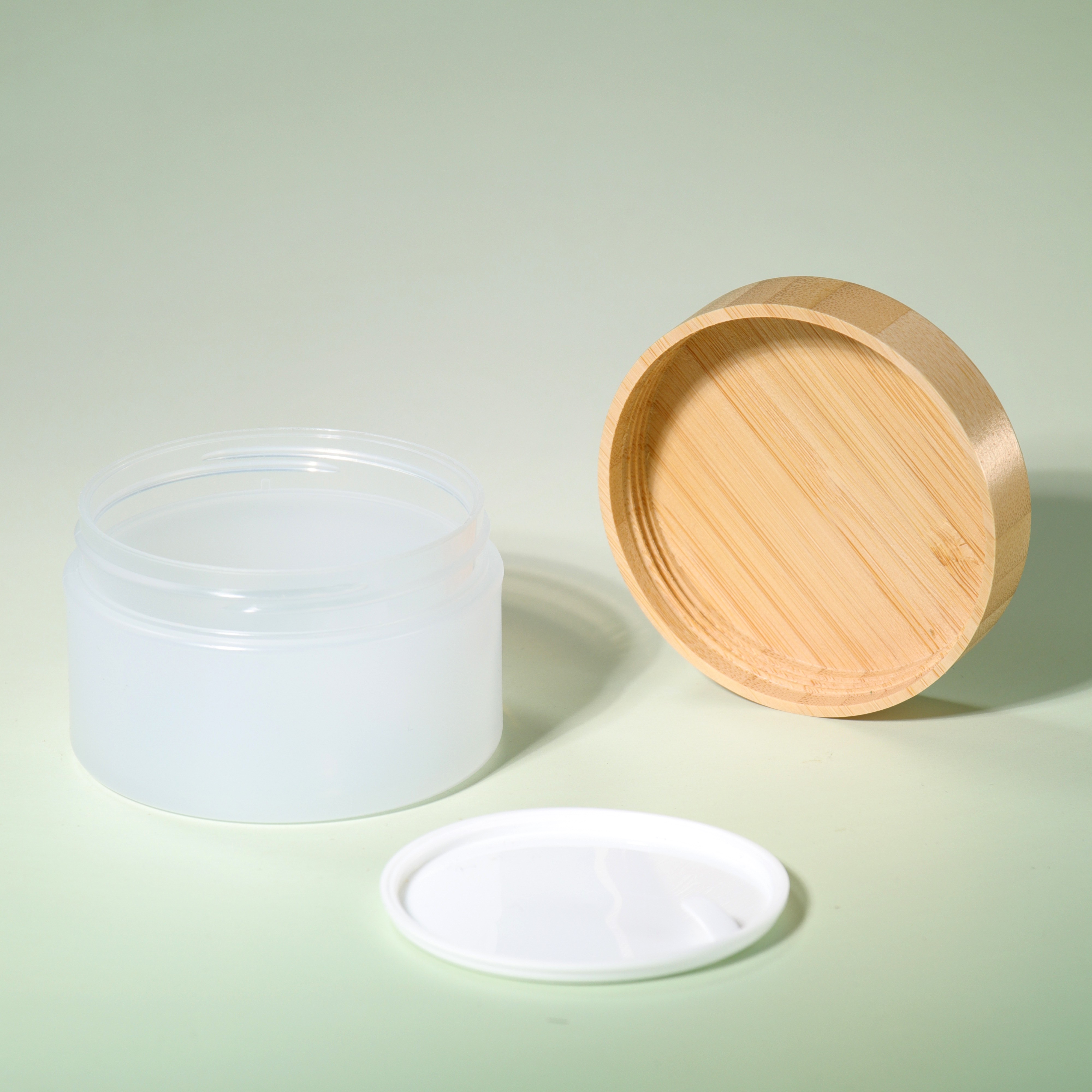 High Quality Face Skin Care Jar Container 5g 10g 20g 50g Bamboo Lid Frosted Clear Glass Jar