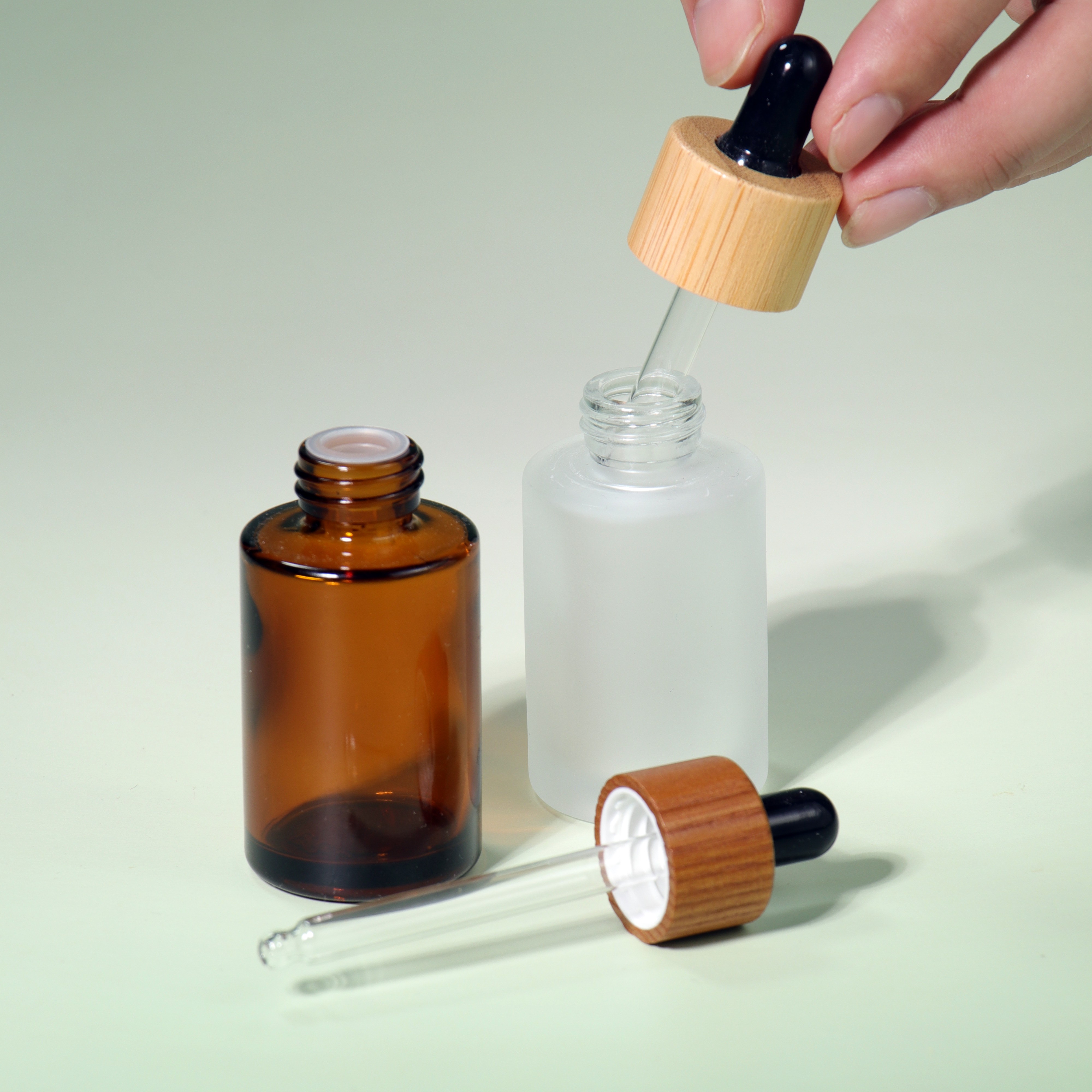 Hot Sell 100ml Bamboo Custom Skincare Face Serum Essential Oil Glass Dropper Container Bottle