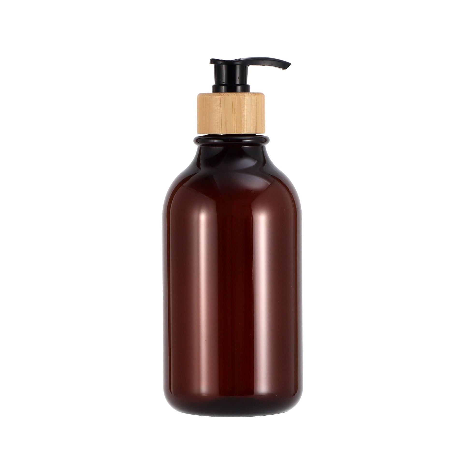 Wholesale Amber Plastic Cosmetic Jar and Bottle with Bamboo Lid Empty Packaging Container for Hair Oil Shampoo Body Care Wholesale Amber Plastic Cosmetic Jar and Bottle with Bamboo Lid Empty Packaging Container for Hair Oil Shampoo Body Care