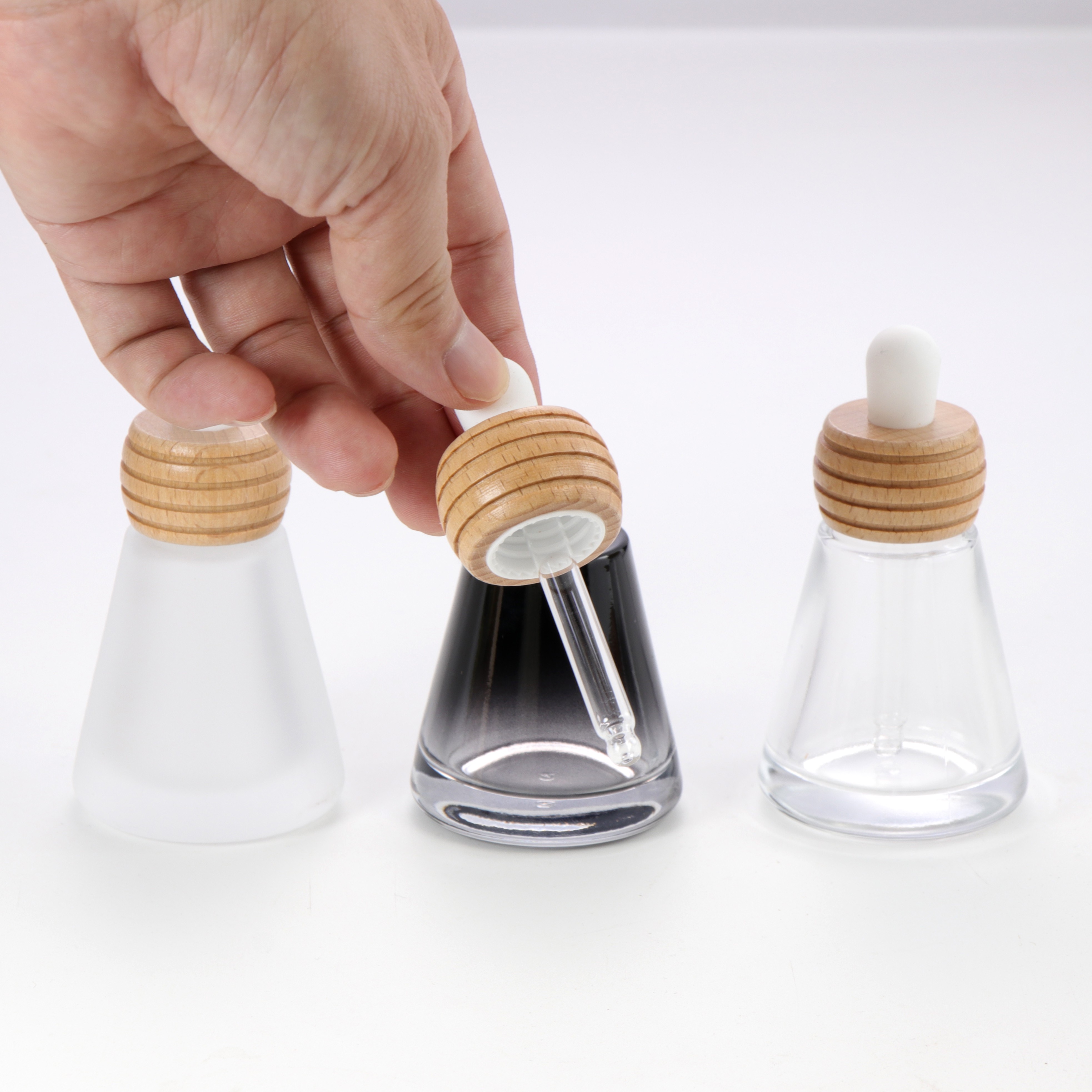 High Quality Supplier Factory Printing Frosted clear Glass 10ml Empty Essential Oil Bottle with Bamboo Cap Dropper