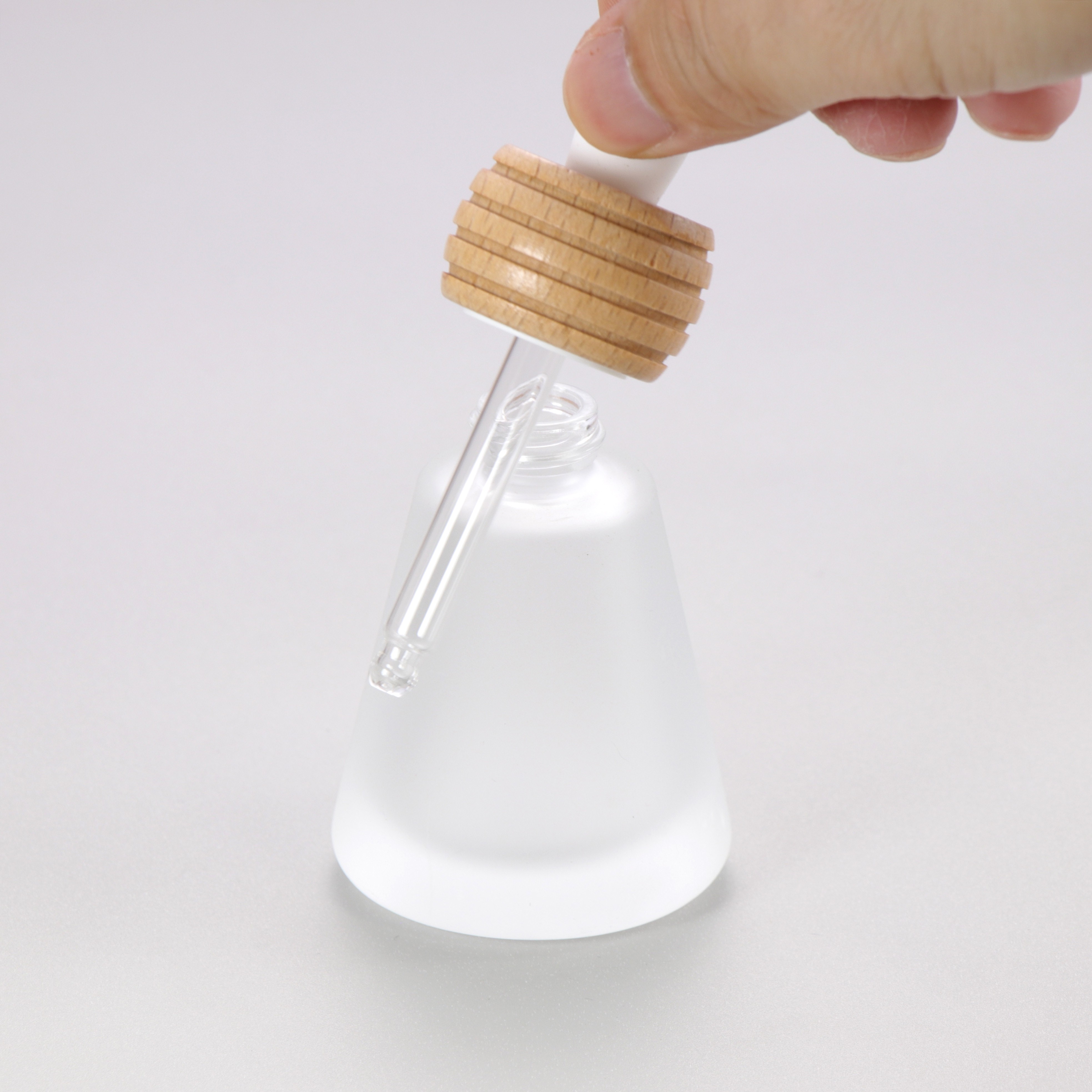 High Quality Supplier Factory Printing Frosted clear Glass 10ml Empty Essential Oil Bottle with Bamboo Cap Dropper