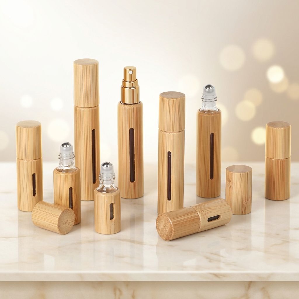 Eco-friendly Empty Personal Care Glass Roller Bottle 10ml Bamboo Perfume Bottle Refillable Bamboo Roll on