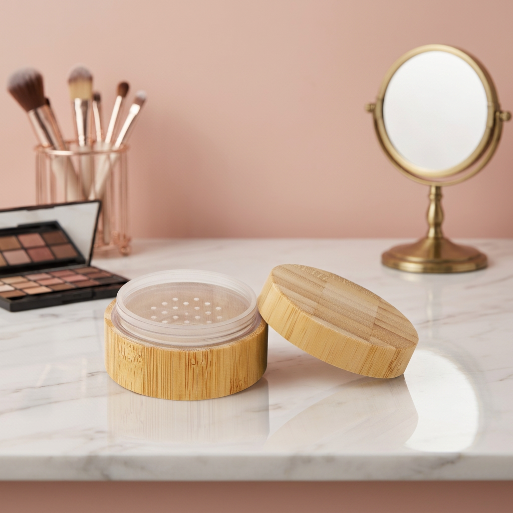 Eco-Friendly Empty Bamboo Natural Cosmetic Packaging Powder Container 20g 30g Bamboo Loose Powder Jar