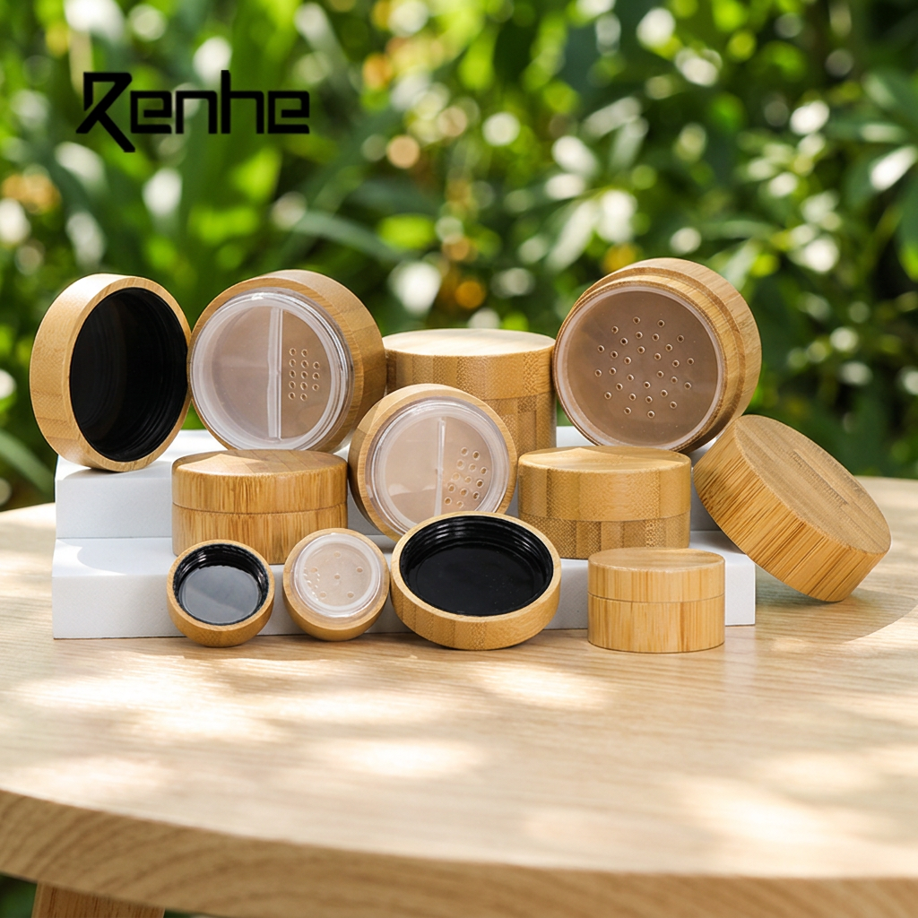 Eco-Friendly Empty Bamboo Natural Cosmetic Packaging Powder Container 20g 30g Bamboo Loose Powder Jar