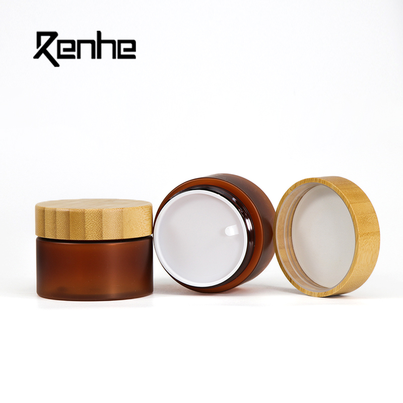 Amber PET Plastic Cream Jar with Bamboo Lid Eco-friendly Cosmetic Personal Care Packing Boxes