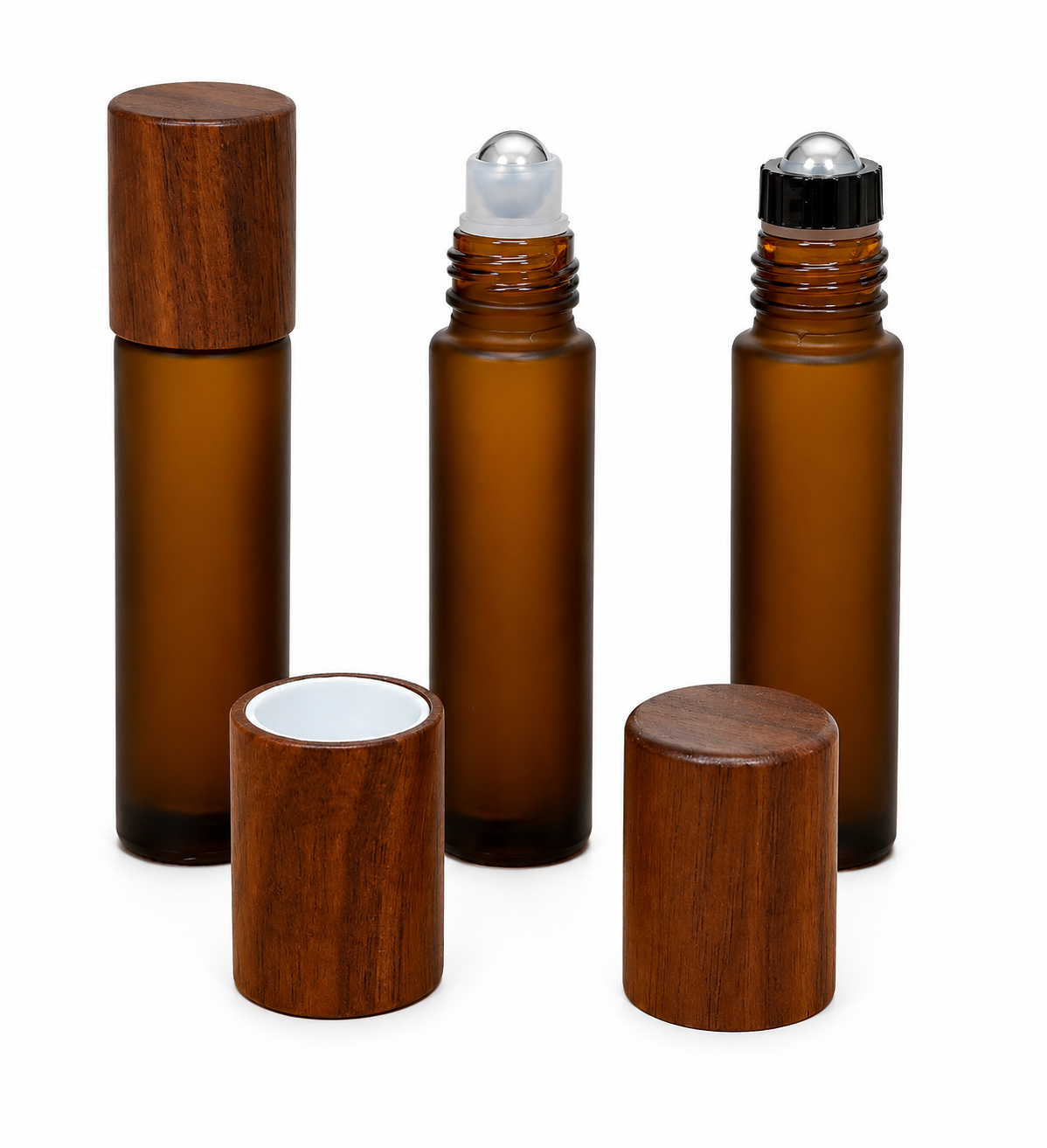 Amber Glass Roller Bottle 5ml 10ml with Magnetic Black Walnut Wooden Cap Custom Logo Essential Oil Skincare Packaging Container Amber Glass Roller Bottle 5ml 10ml with Magnetic Black Walnut Wooden Cap Custom Logo Essential Oil Skincare Packaging Container