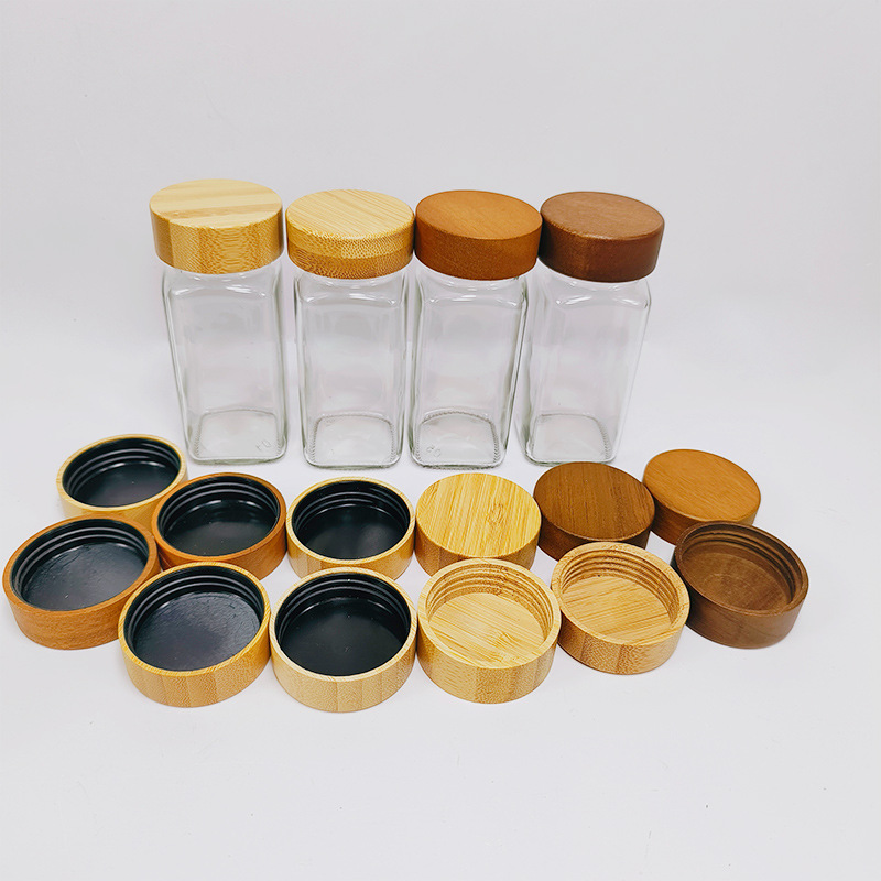Wholesale Custom Square Glass Spice Jar with Bamboo Lid Refillable Salt Pepper Seasoning Bottle Kitchen Storage Container