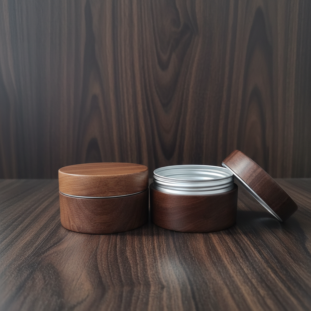 80g Black Walnut Wood Aluminum Tin Box Cosmetic Packaging Custom Luxury Wooden Metal Container for Skincare Balm OEM 80g Black Walnut Wood Aluminum Tin Box Cosmetic Packaging Custom Luxury Wooden Metal Container for Skincare Balm OEM