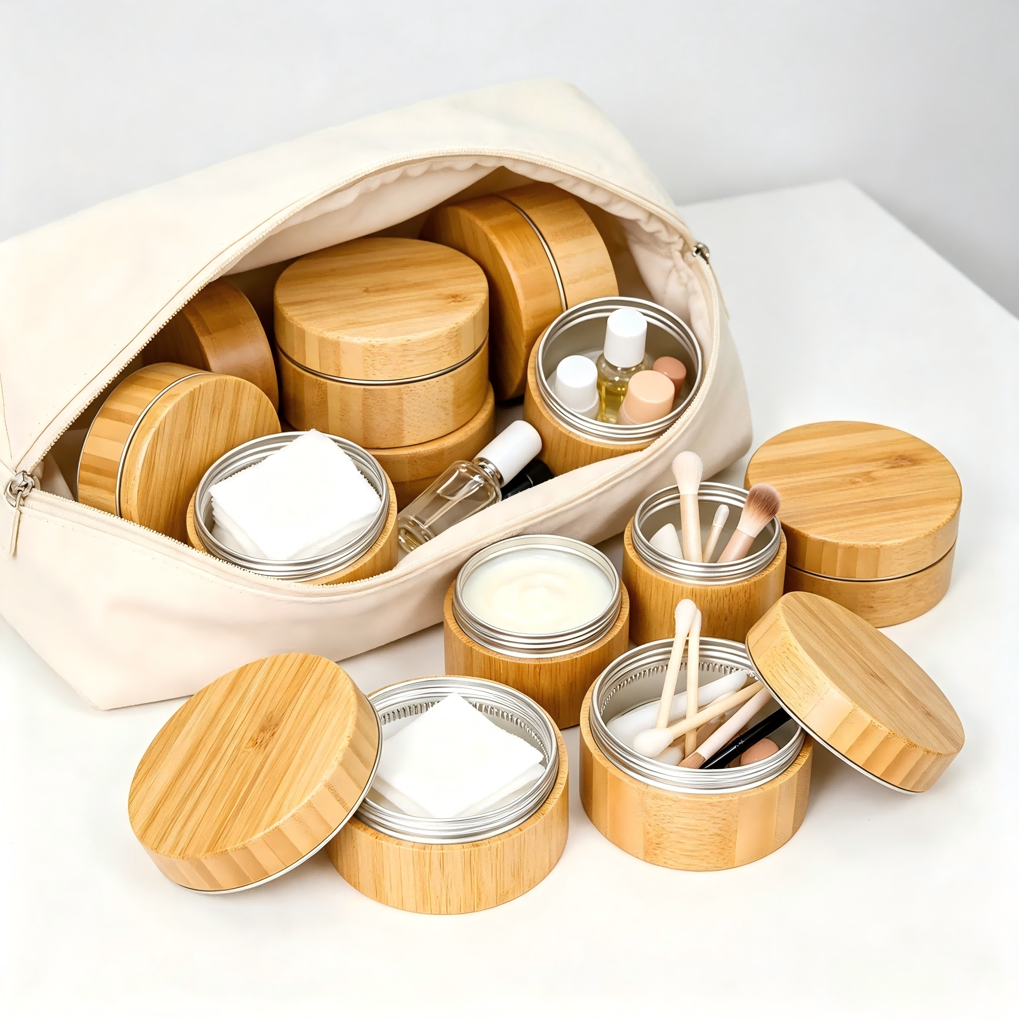 In Stock Natural Luxury Bamboo Packaging Cosmetic Biodegradable Cream Jar 100g Powder Cosmetic Jar 100ML Bamboo Aluminum Jar In Stock Natural Luxury Bamboo Packaging Cosmetic Biodegradable Cream Jar 100g Powder Cosmetic Jar 100ML Bamboo Aluminum Jar