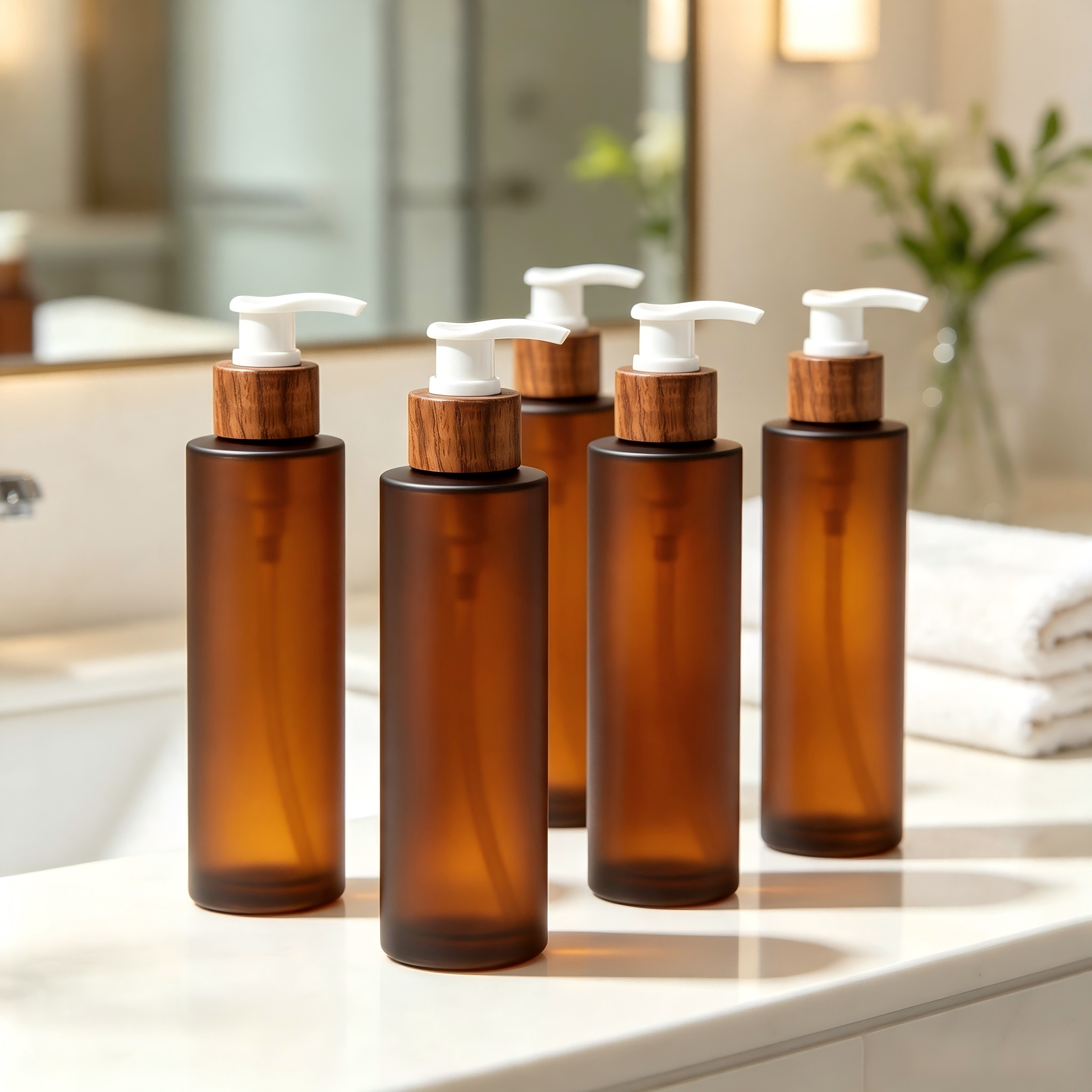 Custom Silk Screen Printed 120ml 100ml 200ml Bamboo Skin Care Serum Amber Frosted Press Water Glass Lotion Bottle with Wood Pump Custom Silk Screen Printed 120ml 100ml 200ml Bamboo Skin Care Serum Amber Frosted Press Water Glass Lotion Bottle with Wood Pump