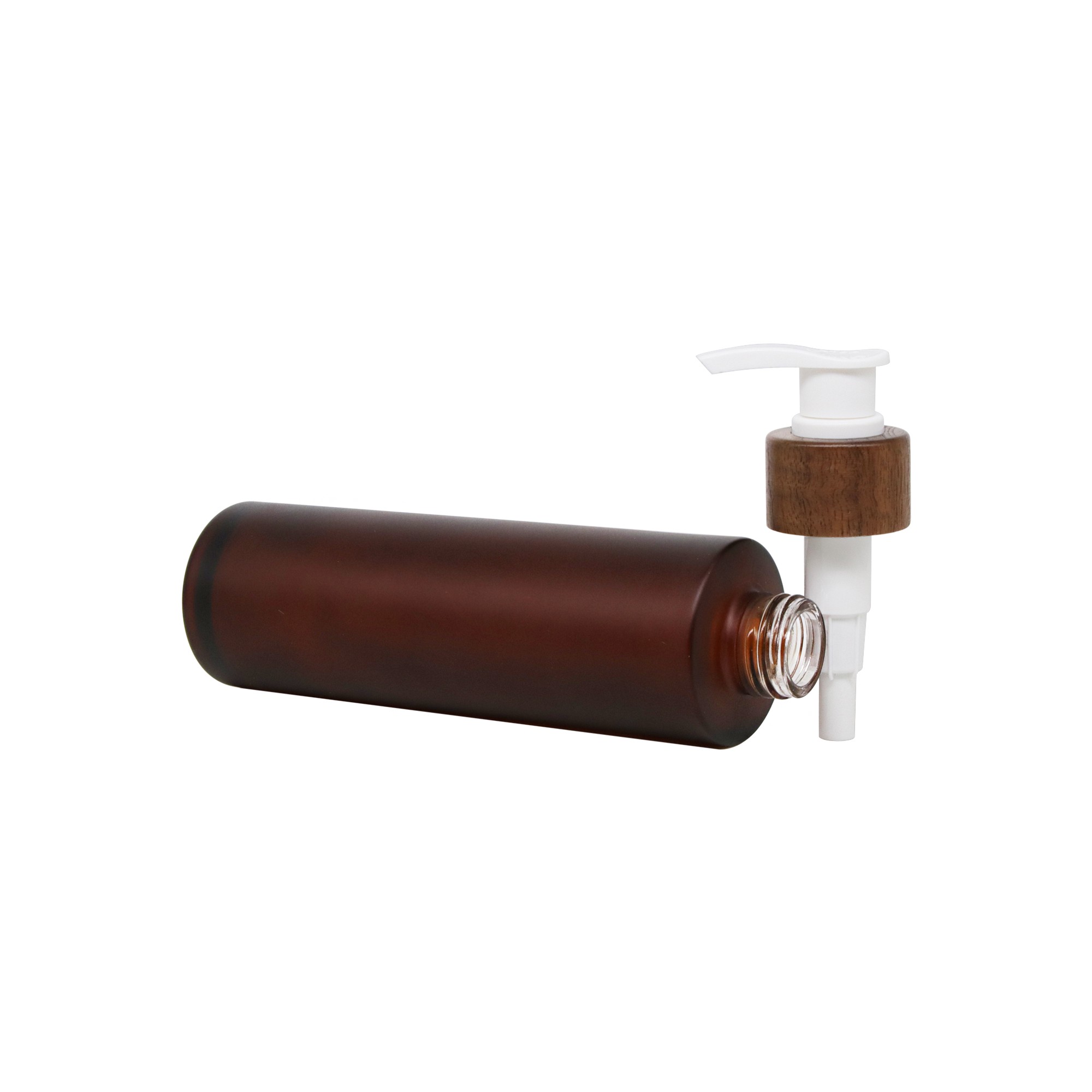 Custom Silk Screen Printed 120ml 100ml 200ml Bamboo Skin Care Serum Amber Frosted Press Water Glass Lotion Bottle with Wood Pump