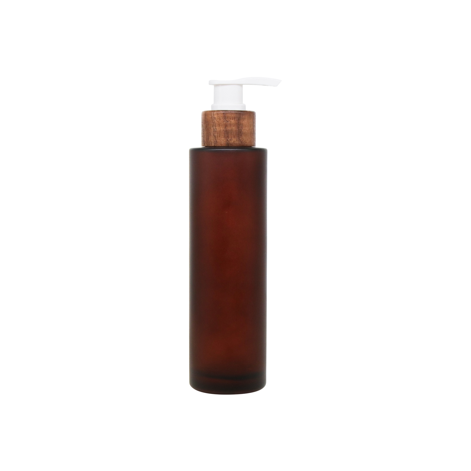 Custom Silk Screen Printed 120ml 100ml 200ml Bamboo Skin Care Serum Amber Frosted Press Water Glass Lotion Bottle with Wood Pump