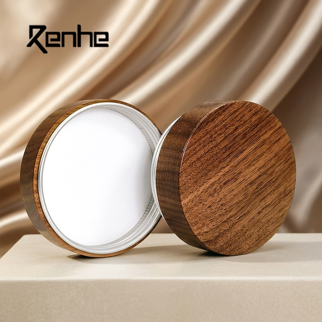 Custom Walnut Wood Aluminum Cosmetic Jar Empty Cream Container Refillable Skincare Packaging with Custom Logo Custom Walnut Wood Aluminum Cosmetic Jar Empty Cream Container Refillable Skincare Packaging with Custom Logo